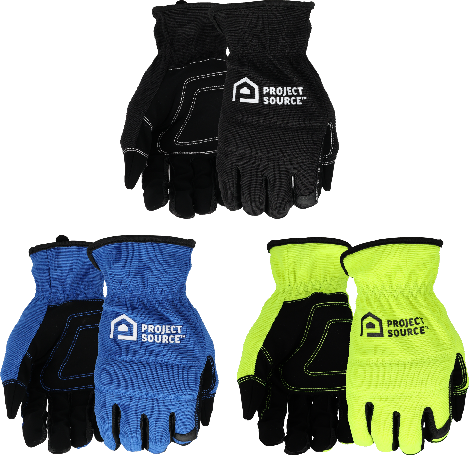Project Source LW86158-L3P Large Polyester Construction Gloves 3 -Pairs