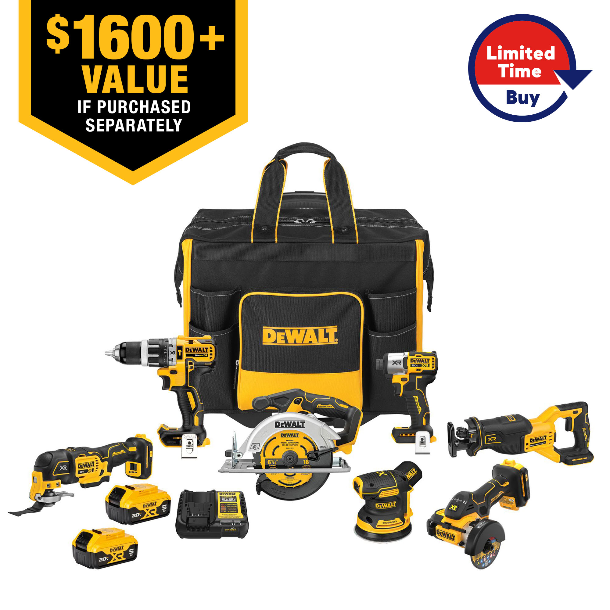 20V MAX* 7-Tool Combo Kit With Large Rolling Contractor Bag