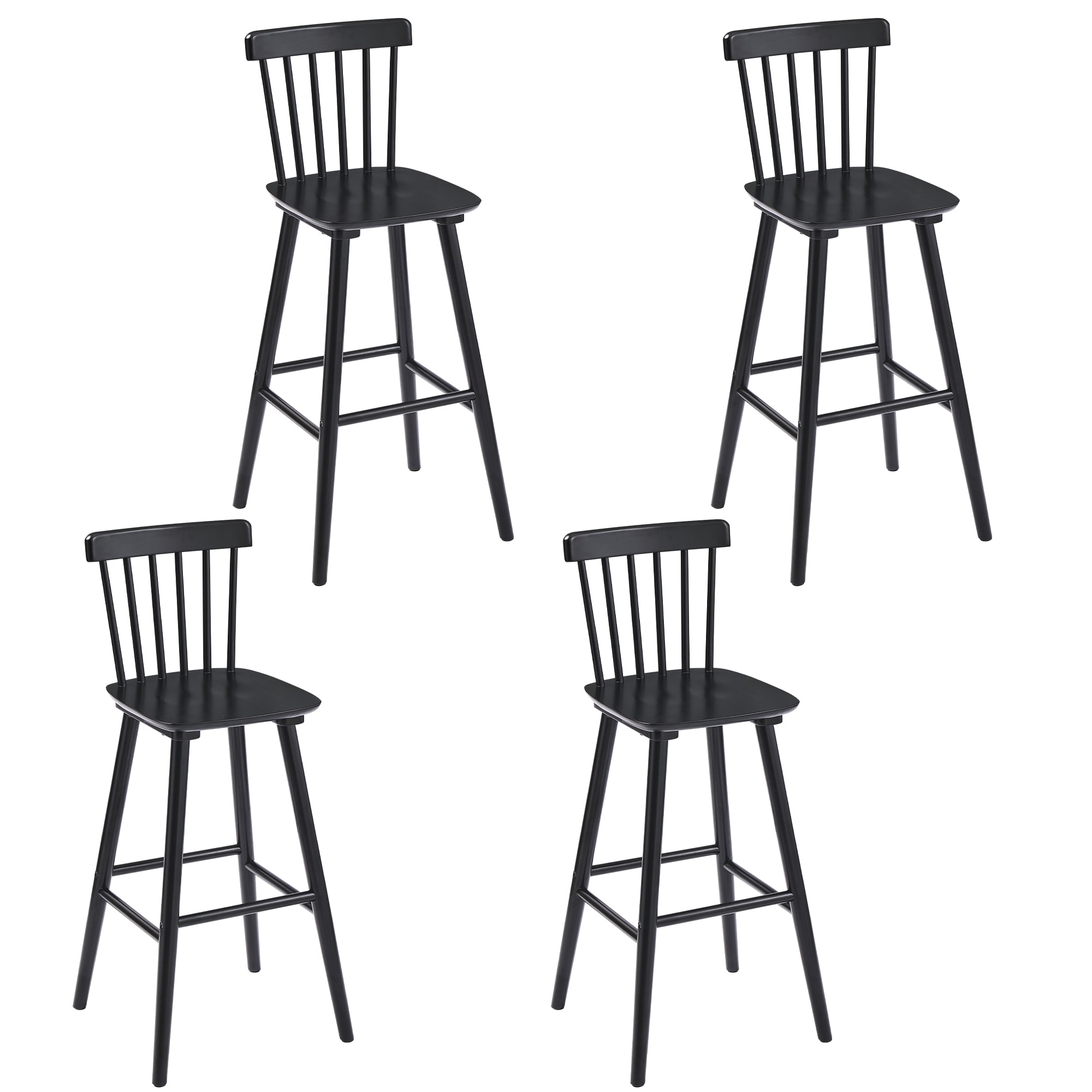 Yurevna 4LB23CH0031-100LS Set of 4 Black 30-in H Bar height (28-in to 33-in) Square Seat Wood Back Bar Stool Back