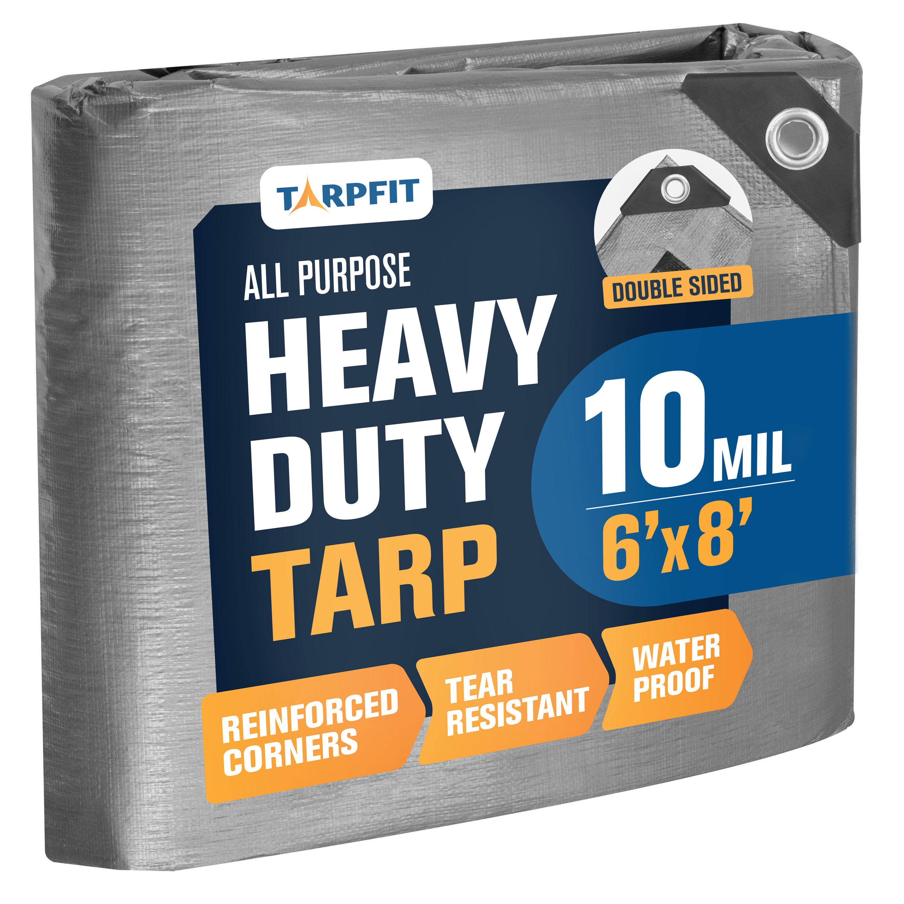 TARPFIT T10F-SB68 6-ft x 8-ft Silver Waterproof Commercial Polyethylene 10-mil Tarp