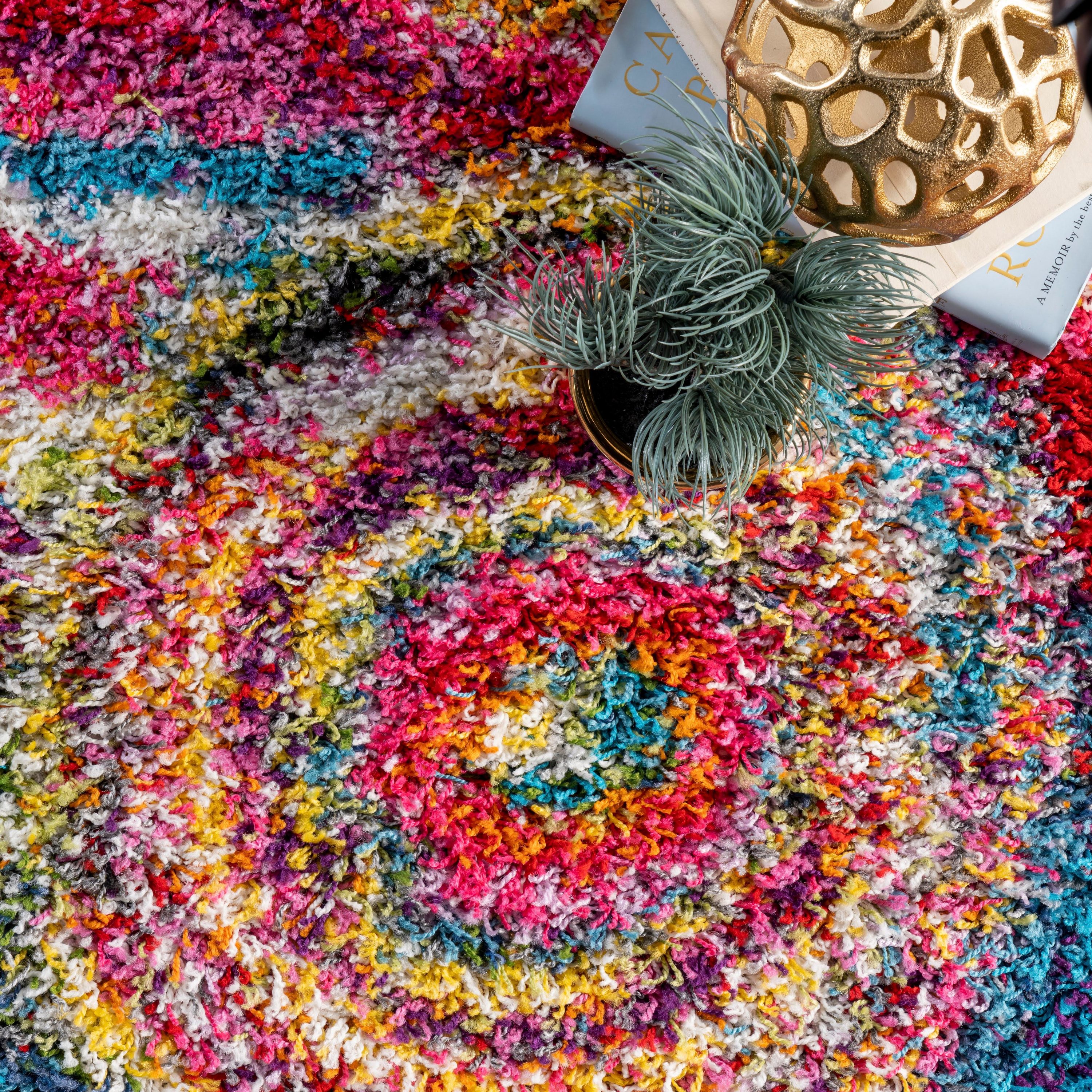 Kindra Multicolor Bohemian Circles Shag Runner Rug