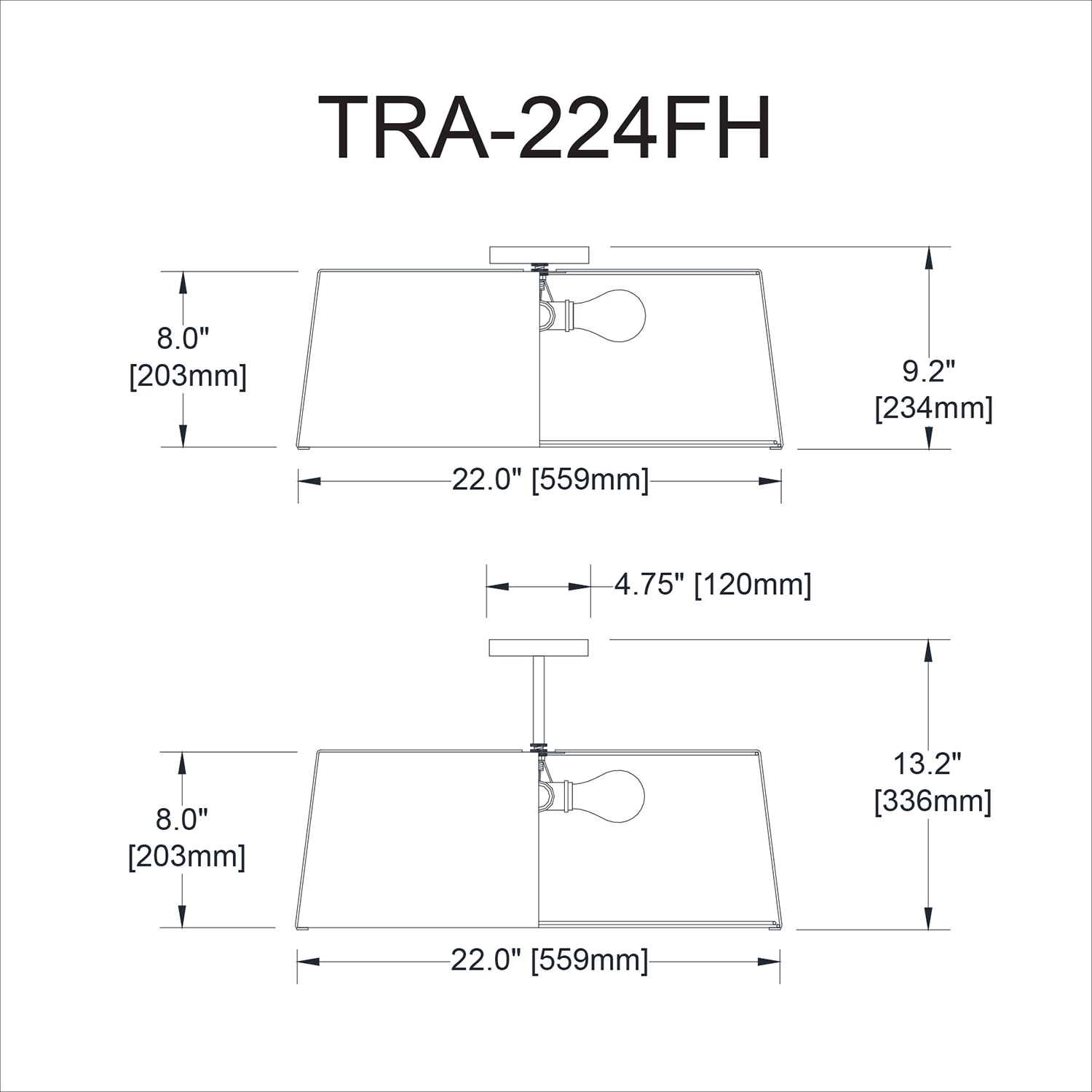 Dainolite TRA-224FH-BK-CRM flushmounts - View #2