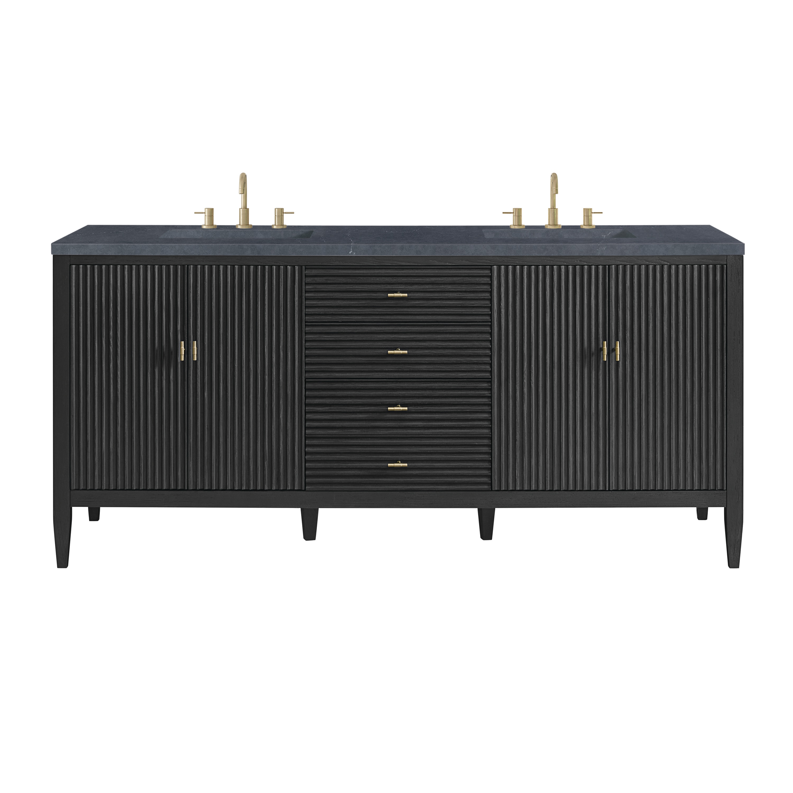 James Martin Vanities 485-V72-CBO-3CSP Myrrin 72-in Carbon Oak Undermount Double Sink Bathroom Vanity with Charcoal Soapstone Quartz Top