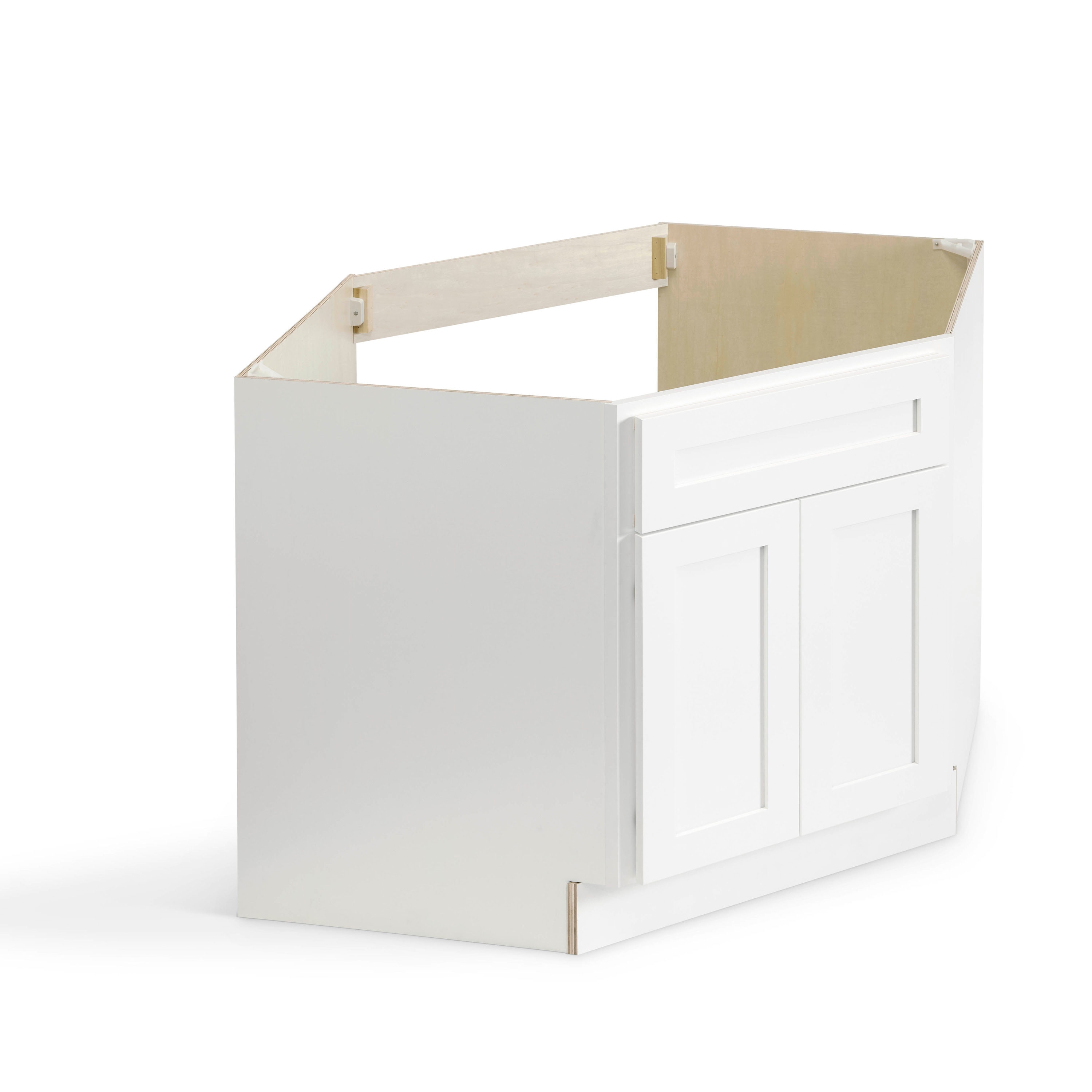 Valleywood Cabinetry Pure White 42-in W x 34.5-in H x 24-in D Pure White Birch Diagonal Base Ready To Assemble Plywood Cabinet (Flat Panel Shaker Door Style)