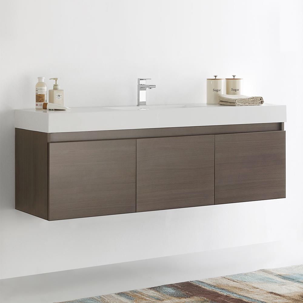 Axel 60 in. W x 22 in. D x 24 in. H Single Sink Floating Bath Vanity in Rosewood with White Acrylic Top