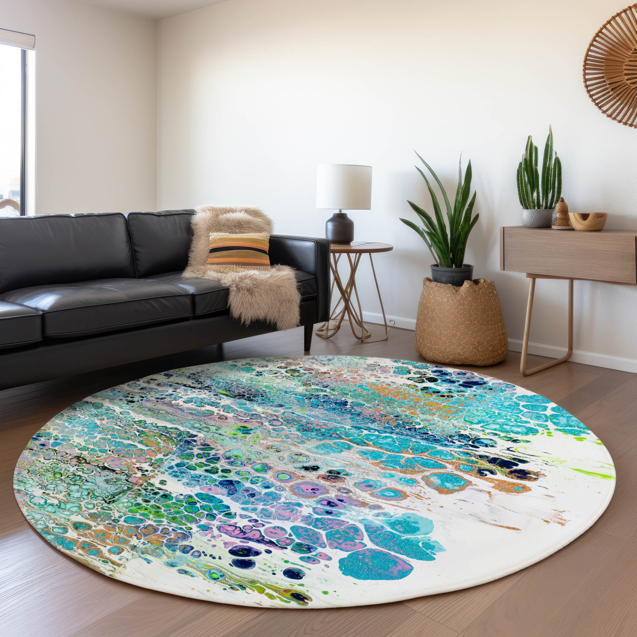 Addison Rugs AMF65MR8RO Mayfield AMF65MR 8 x 8 (ft) Loomed Polyester Mermaid Round Indoor Abstract Machine washable Area rug