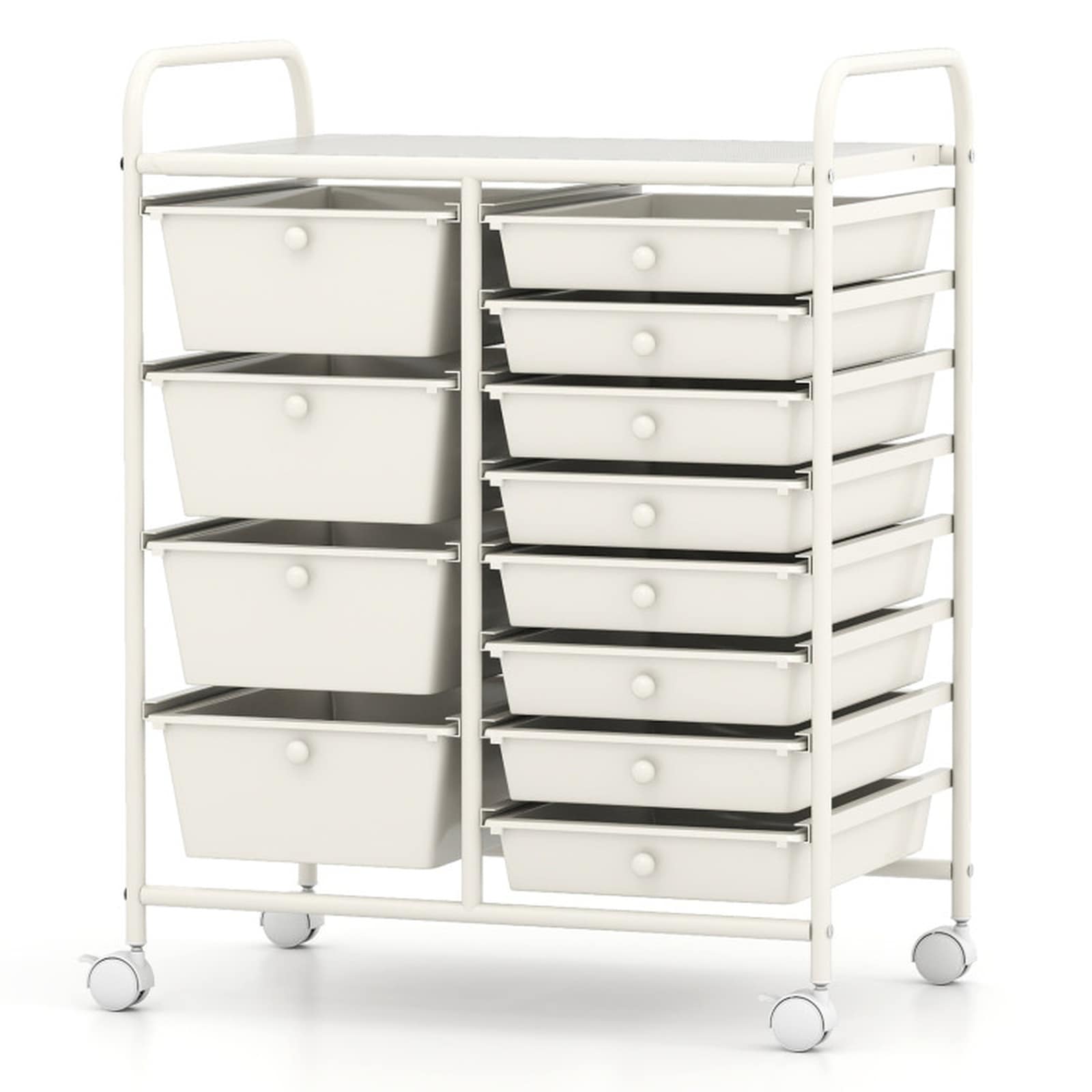 SUGIFT 12-Drawer Rolling Storage Cart Utility Organizer with Locking Casters Sleek Handles for Craft Room Office and Classroom-White
