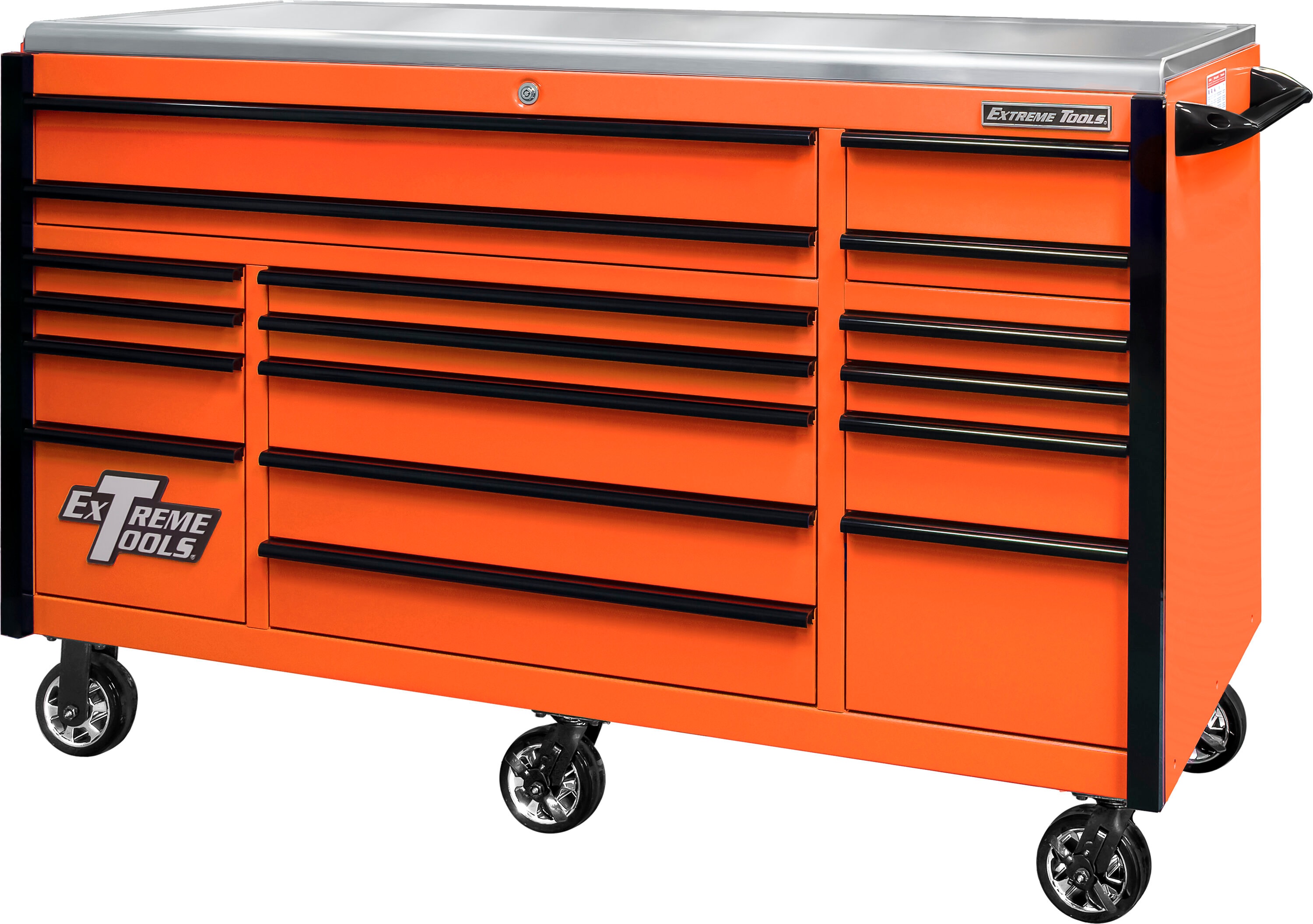 Extreme Tools EX7217RCQORBK EX Professional Series 72-in W x 46.6-in H 17 -Drawer Steel Rolling Tool Cabinet ( Orange )