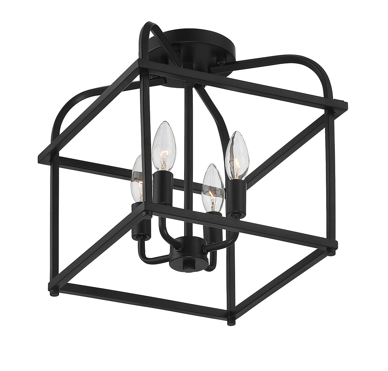 Geometric Charm 4-Light Matte Black Semi-Flush Ceiling Fixture