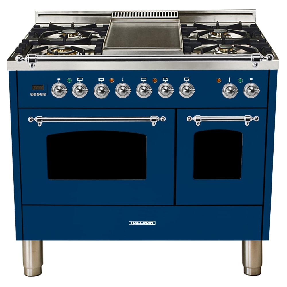 Hallman HDFR40CMBULP 40-in 5 Burners 2.55-cu ft / 1.45-cu ft Convection Oven Freestanding Double Oven Dual Fuel Range (Blue/Chrome)