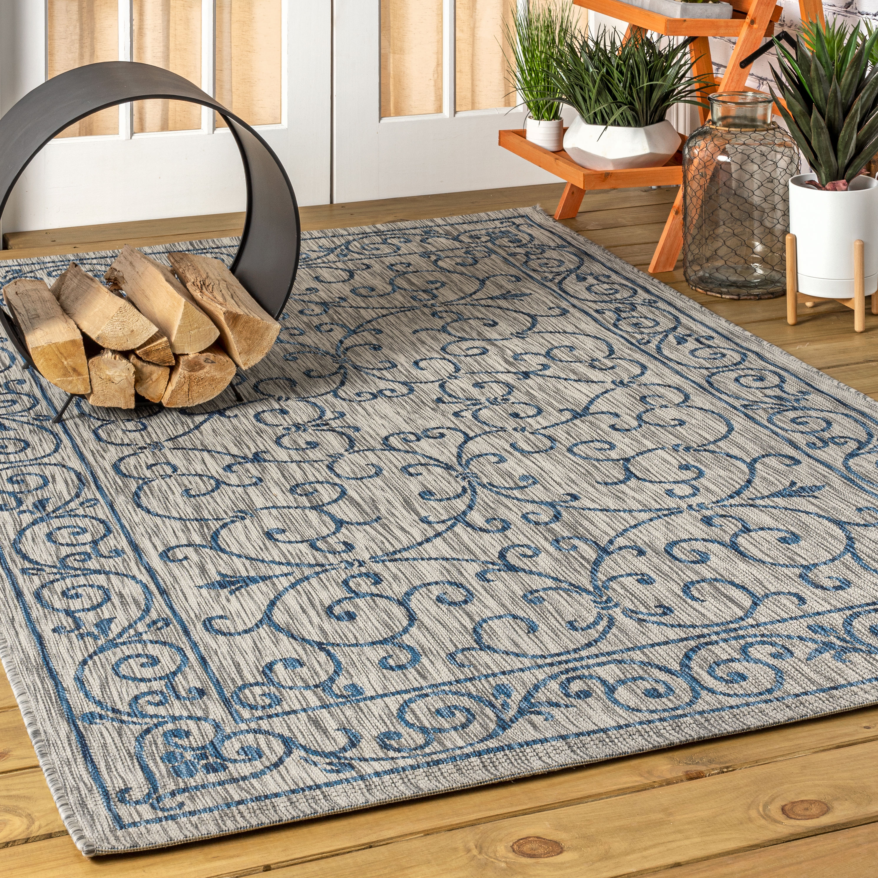 JONATHAN  Y SMB106C-6 SANTA MONICA Charleston Vintage Filigree Textured Weave 6 x 9 (ft) Polypropylene Gray/Navy Rectangular Indoor Medallion Bohemian/Eclectic Area rug