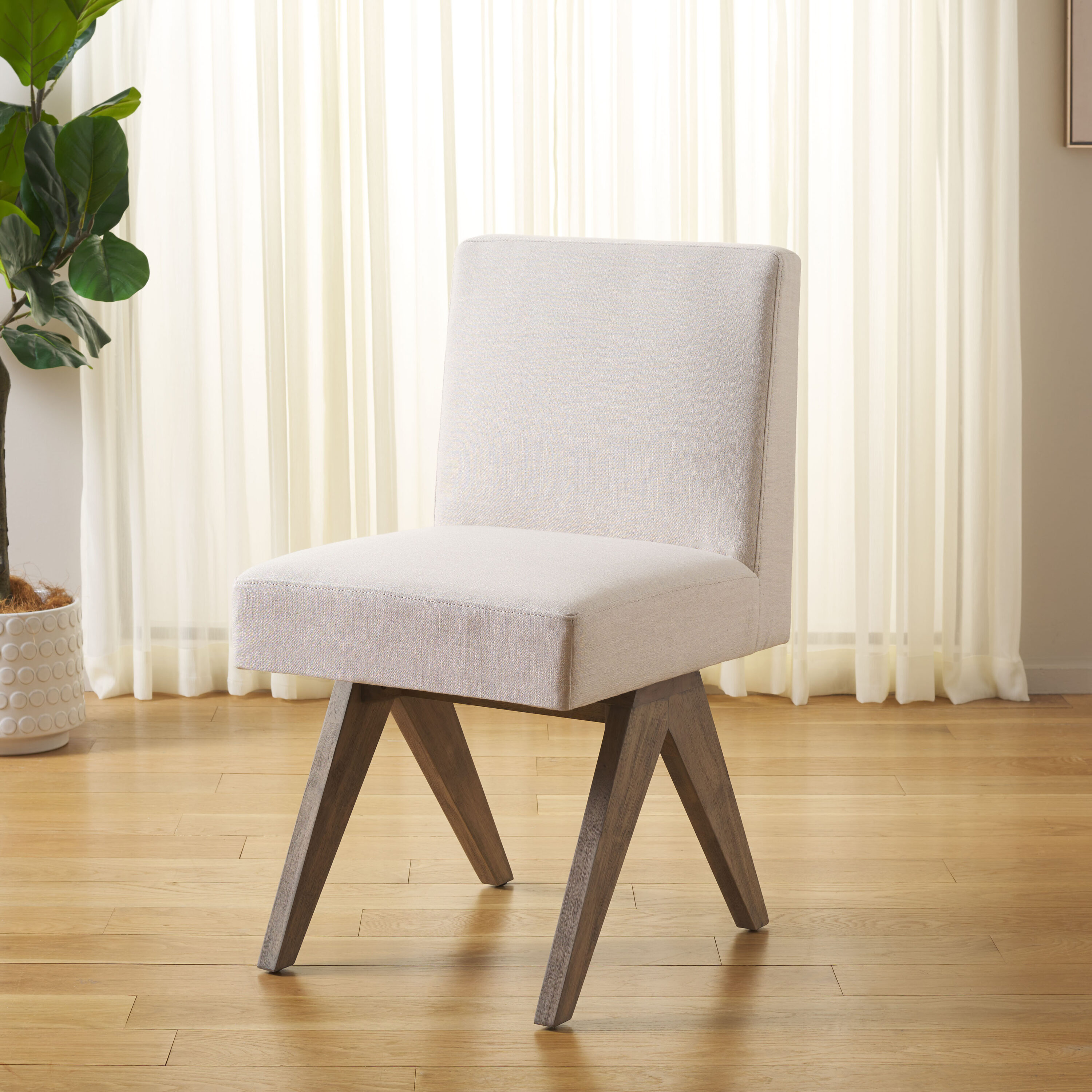 Safavieh DCH4500B Oliviadella Contemporary/Modern Linen Upholstered Dining Side Chair (Wood Frame)