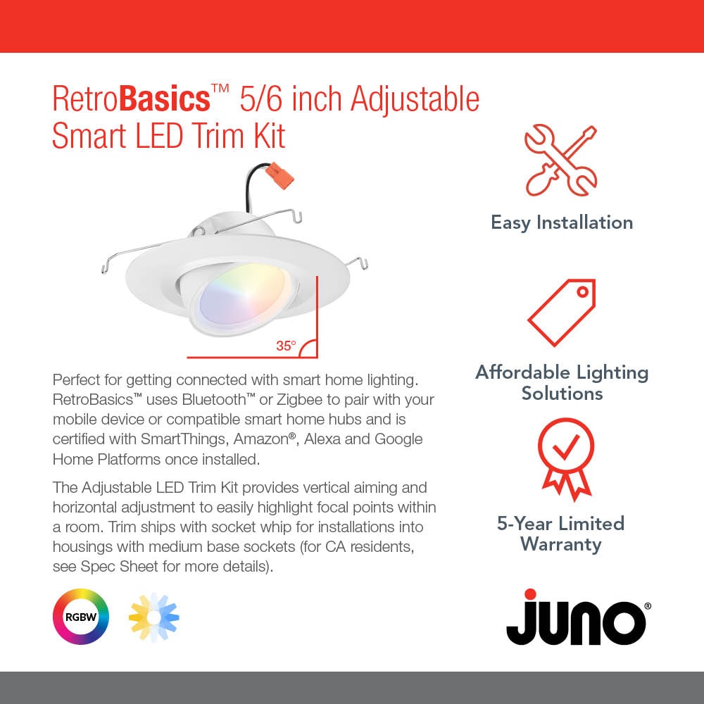 Juno 5-in Matte Gimbal Recessed Light Trim RB56ACRGBWMWM6 at