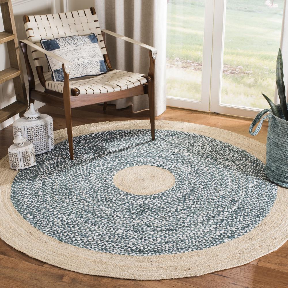 Safavieh Cape Cod Brookline 6 X 6 (ft) Jute Light Blue/Natural Round ...