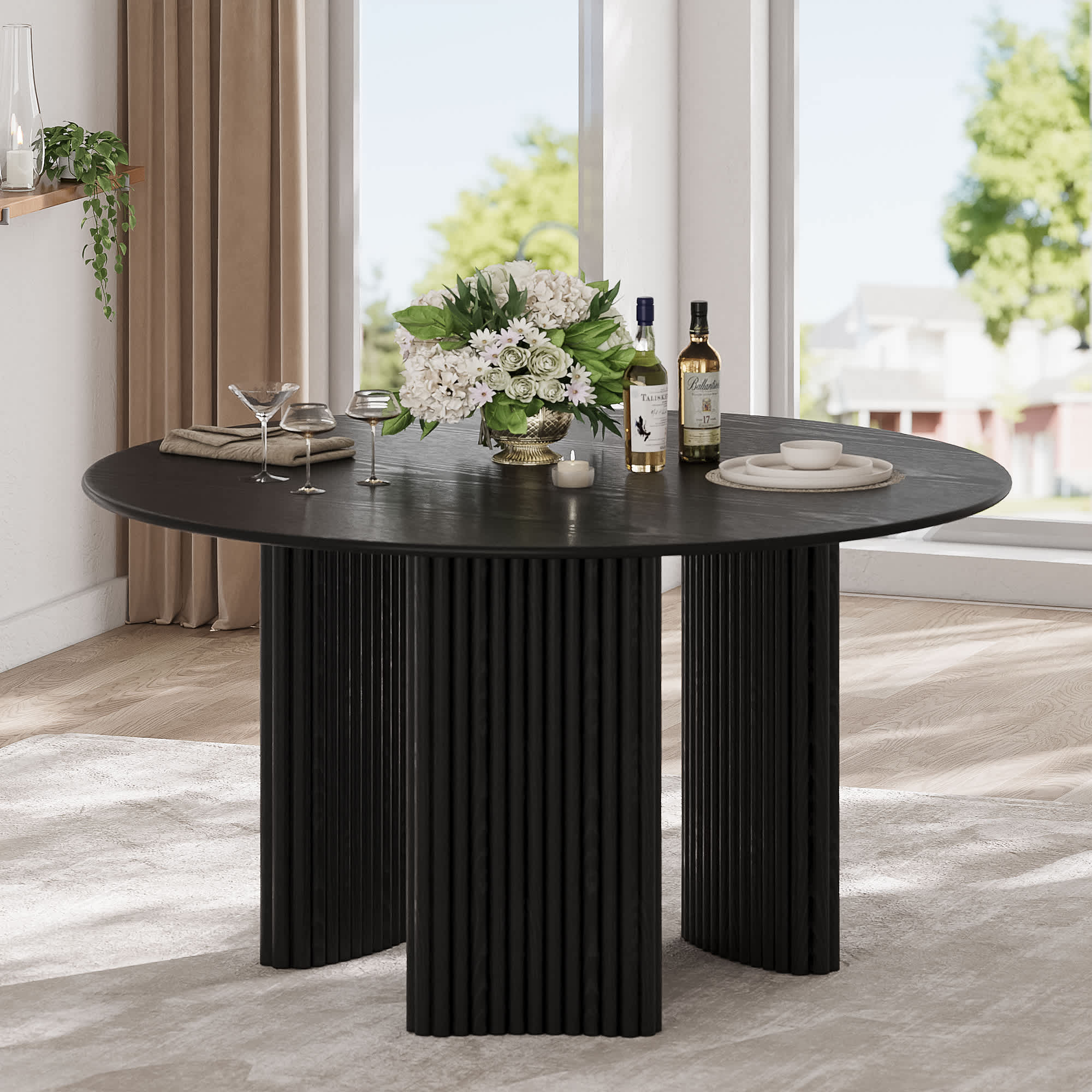 Dovelina LS0102-092514 Round Wood Modern Dining Table Kitchen Table with 3 Legs 52-in Lx30-in H