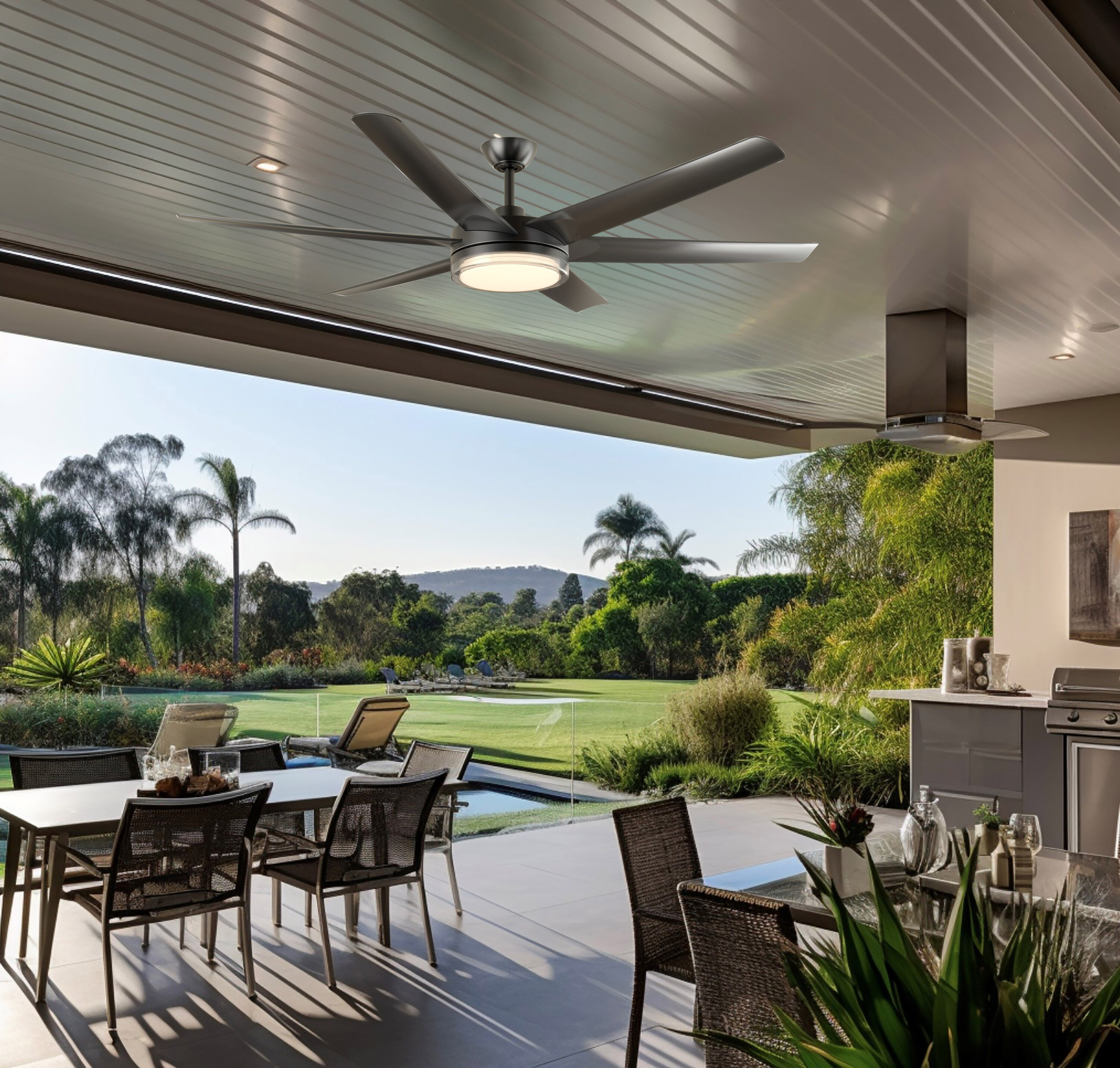 Minka Ceiling Fan Co. Voltaire 65-in Black Color-changing Integrated LED Indoor/Outdoor Smart Ceiling Fan with Light and Remote (6-Blade) 84109 Sansujyuku sansujyuku.com