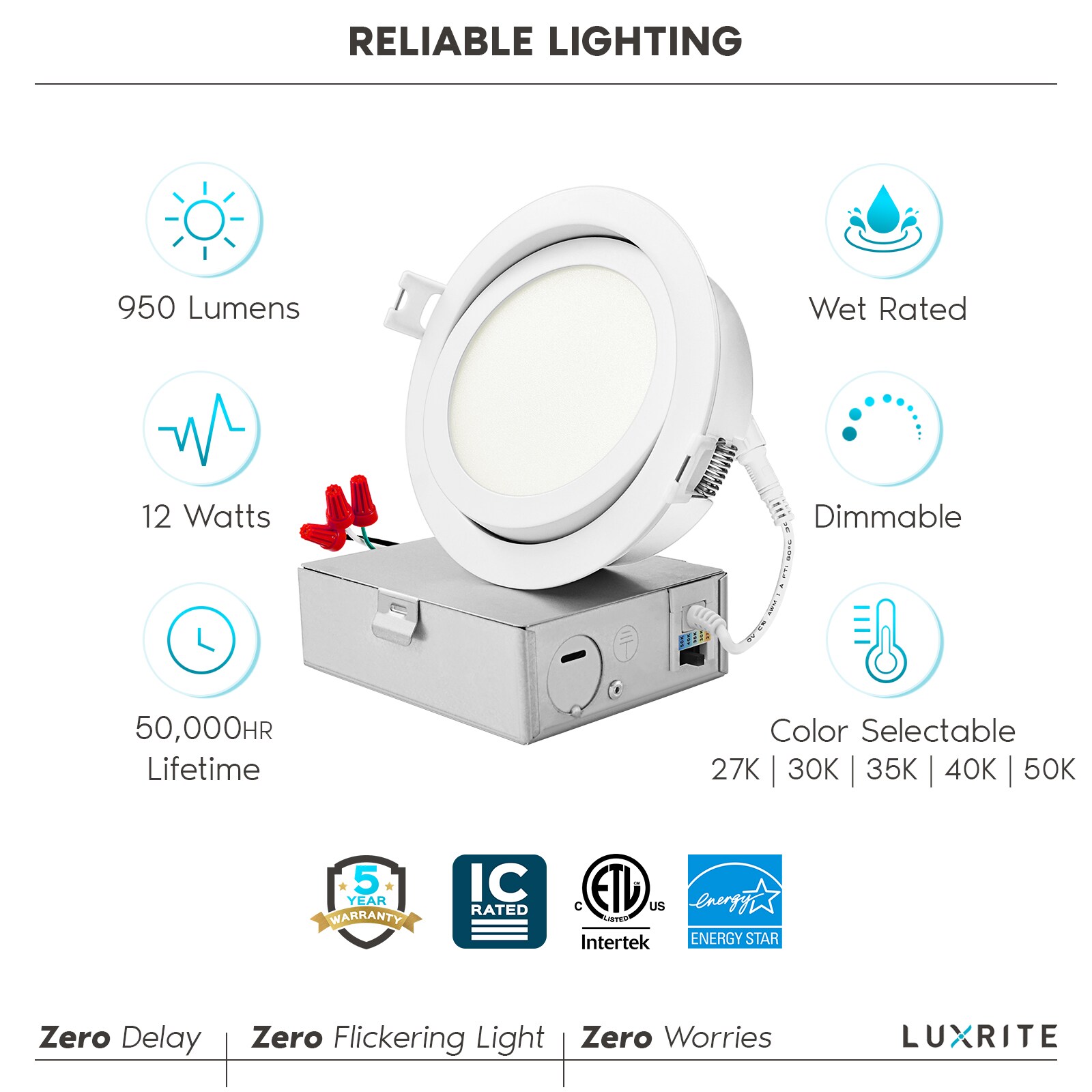 White 4'' Dimmable LED Canless Recessed Lighting Kit with Adjustable Color Temperature