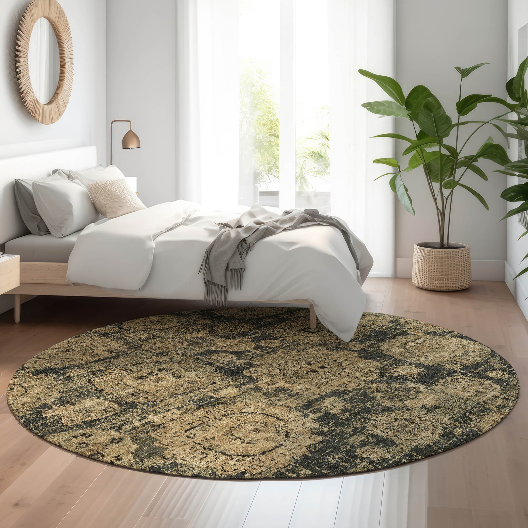 Addison Rugs AMF634CC8RO Mayfield AMF634CC 8 x 8 (ft) Loomed Polyester Charcoal Round Indoor Geometric Machine washable Area rug
