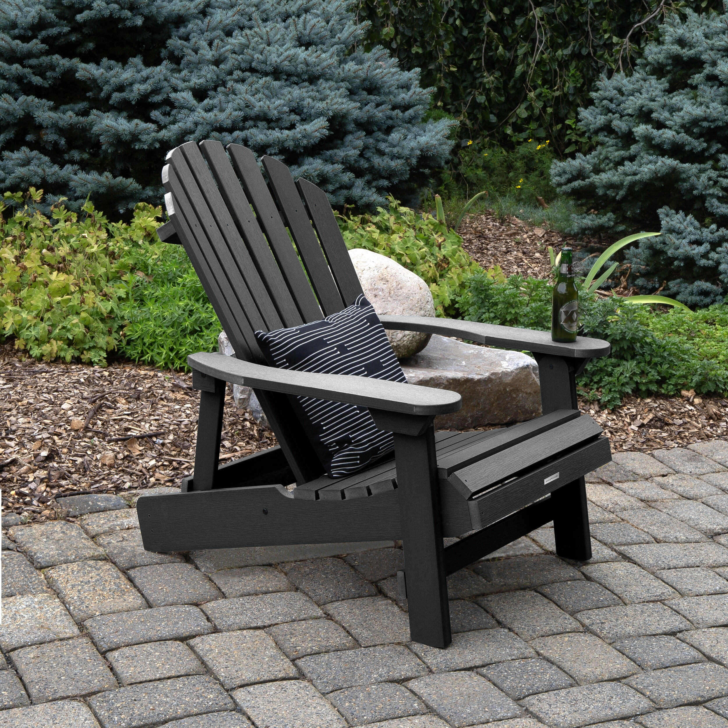 highwood AD-KING1-BKE The Adirondack Black Poly-lumber Frame Stationary Adirondack Chair with Slat Seat