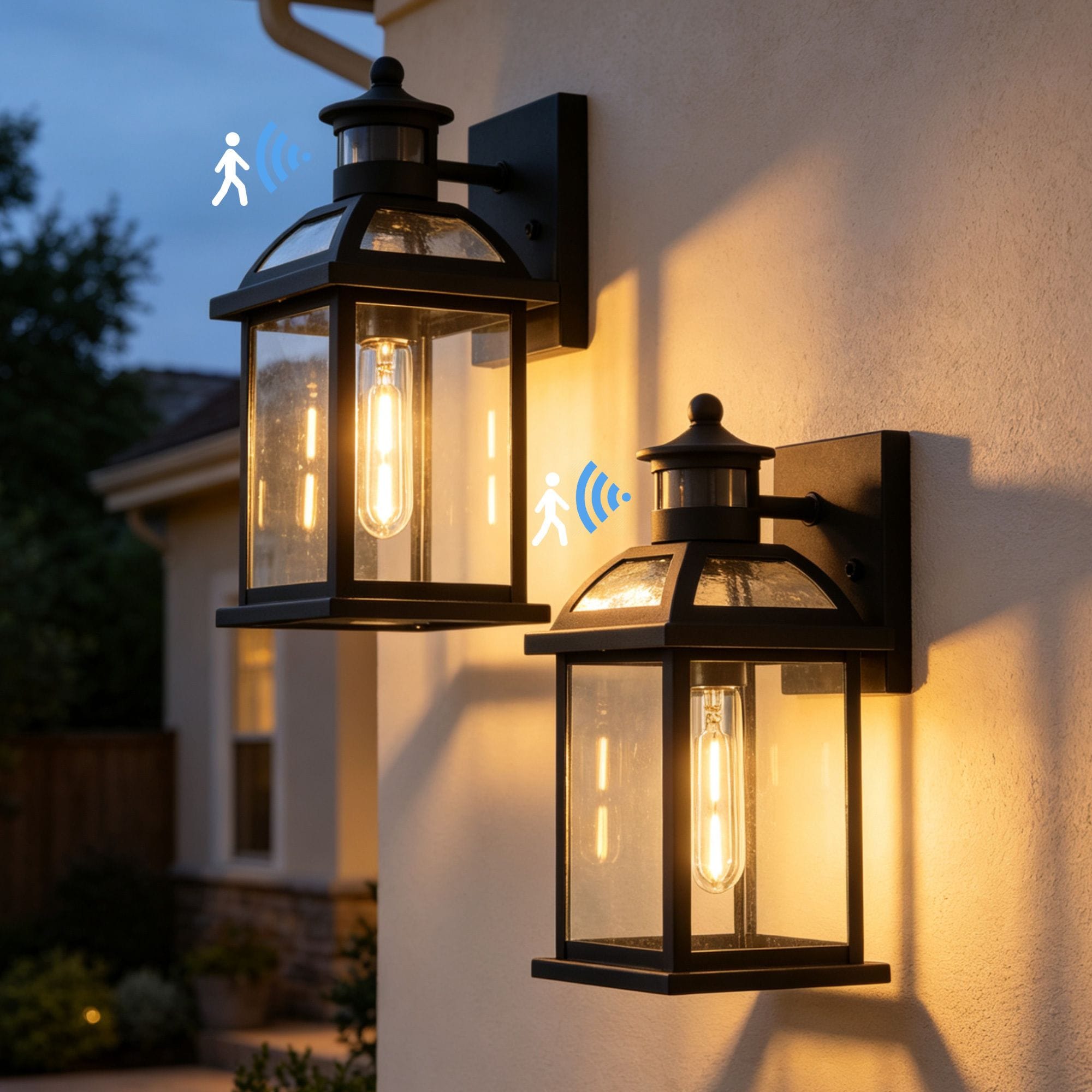 Lanmate  12-in H Matte Black Hardwired Outdoor Wall Light Motion Sensor Dusk to Dawn 2 Pack