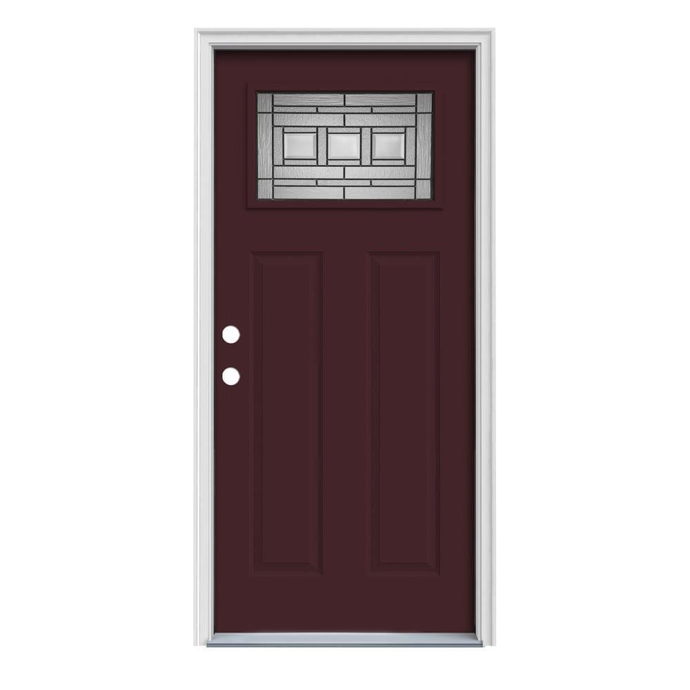 JELD-WEN LOWOLJW167701061 Craftsman 32-in x 80-in x 4-9/16-in Steel Craftsman Right-hand inswing Currant Painted Prehung Front Door with Brickmould Insulating core