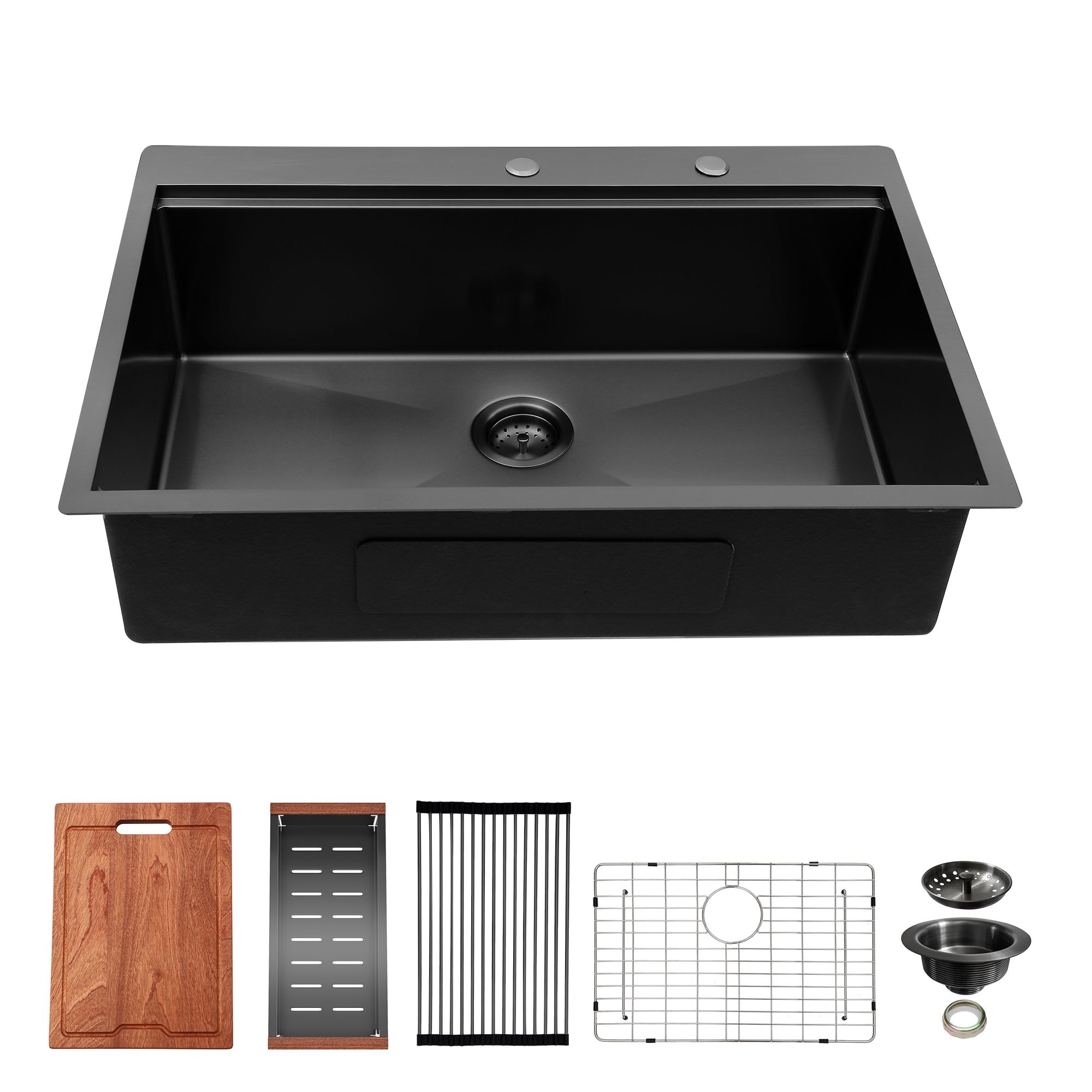 Tatayosi - Drop In Workstation Sink Topmount 16 Gauge Stainless Steel or Gunmetal Black Single Bo...