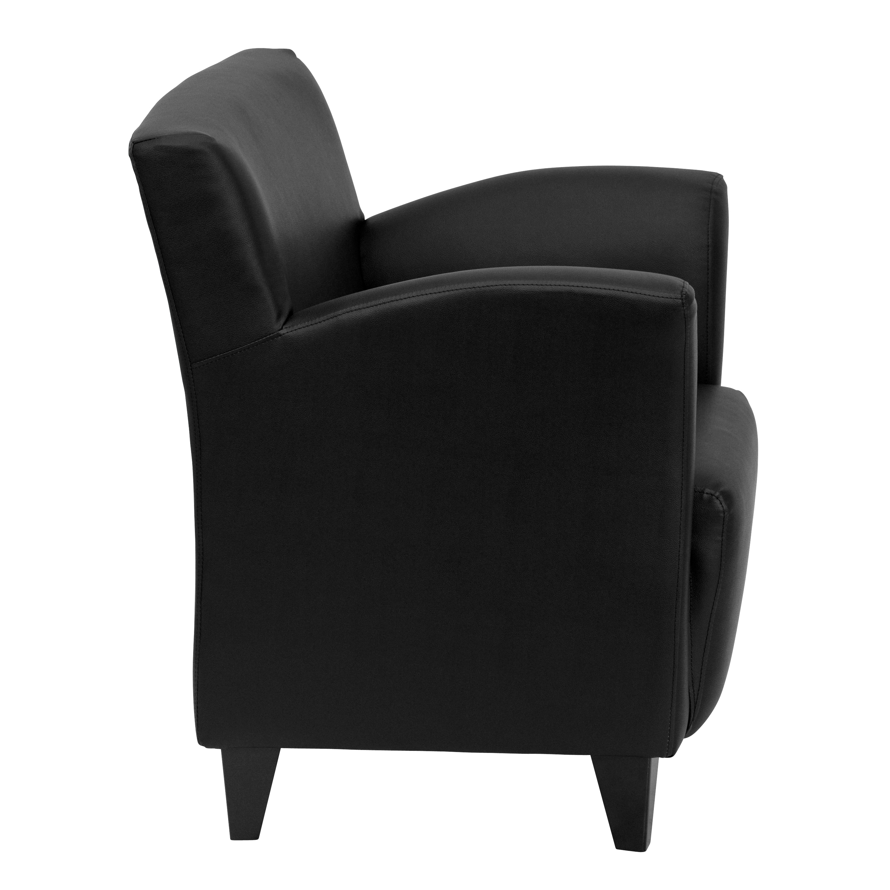 Elegant Black LeatherSoft Lounge Chair with Metal Flared Arms