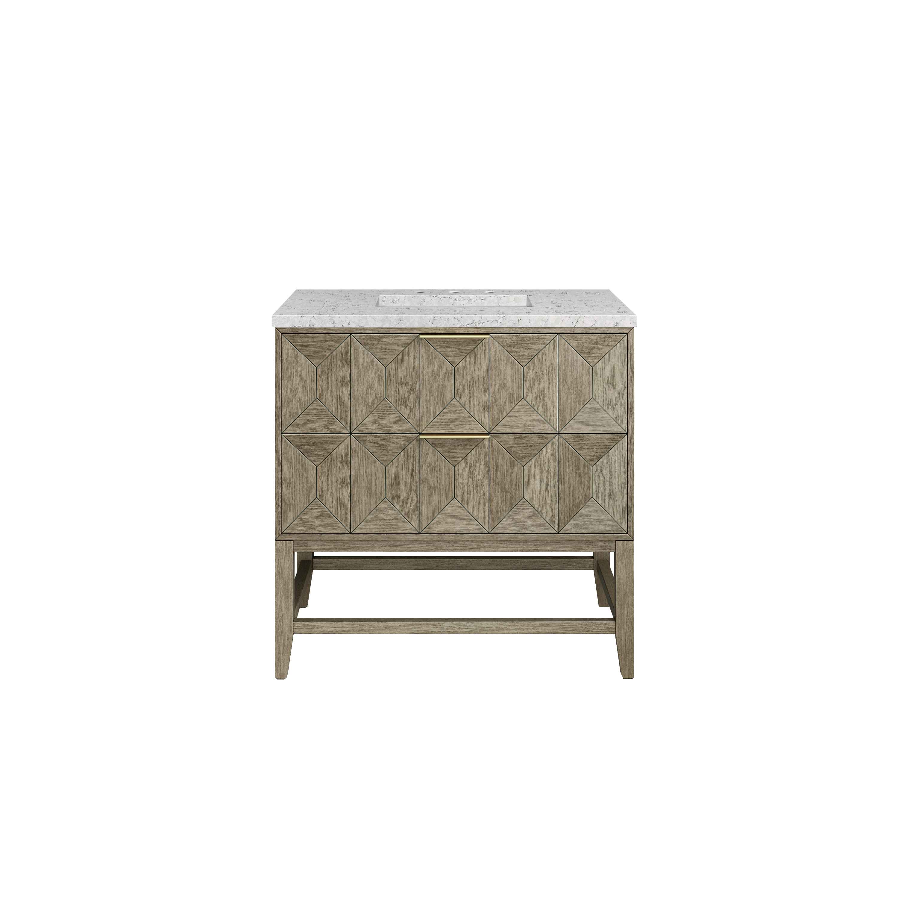James Martin Vanities 36-in Champagne Brass Single Sink Bathroom Vanity with Pebble Oak