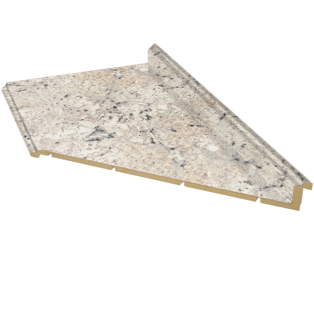 VT Dimensions Formica 6-ft x 25.5-in x 3.75-in Ouro Romano - Etchings Right-Hand Miter-Cut Laminate Countertop with Integrated Backsplash