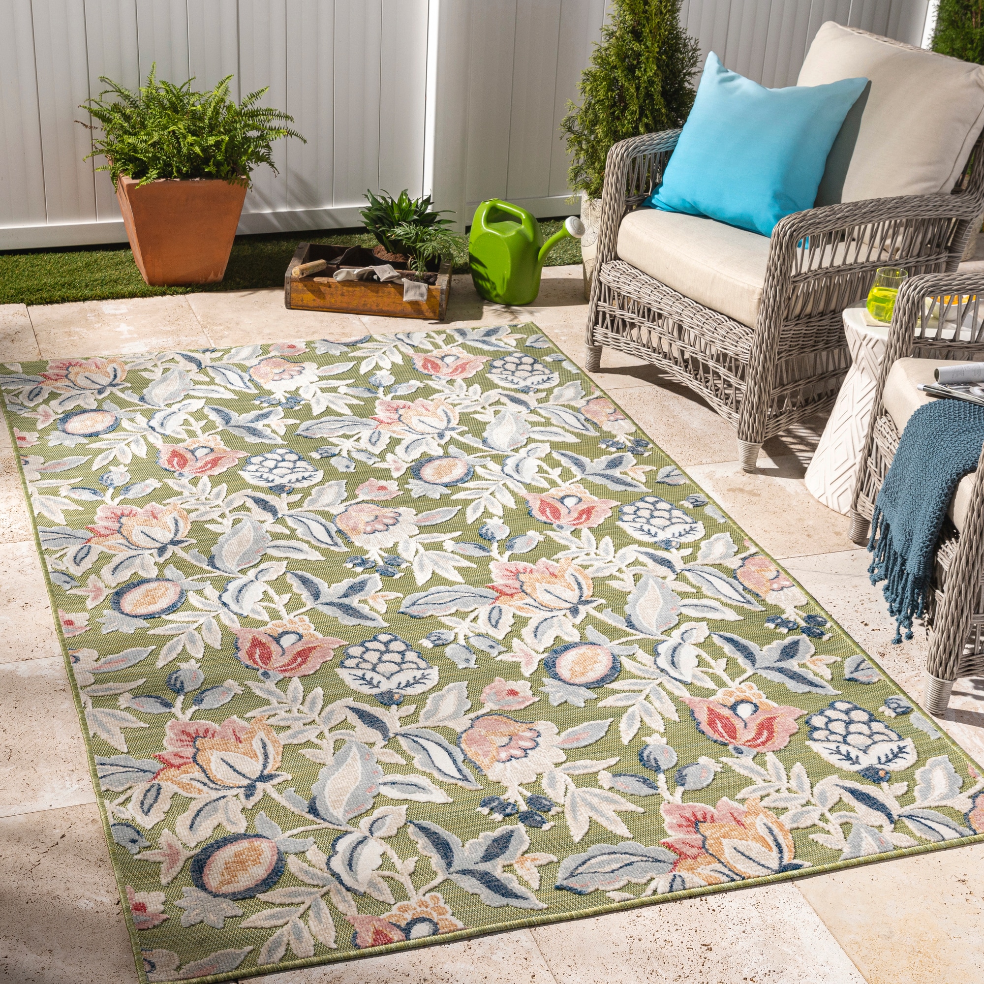 Livabliss CBO2300-2239 Cabo 2 x 3 (ft) Polypropylene Green Rectangular Outdoor Floral/Botanical Farmhouse/Cottage Area rug