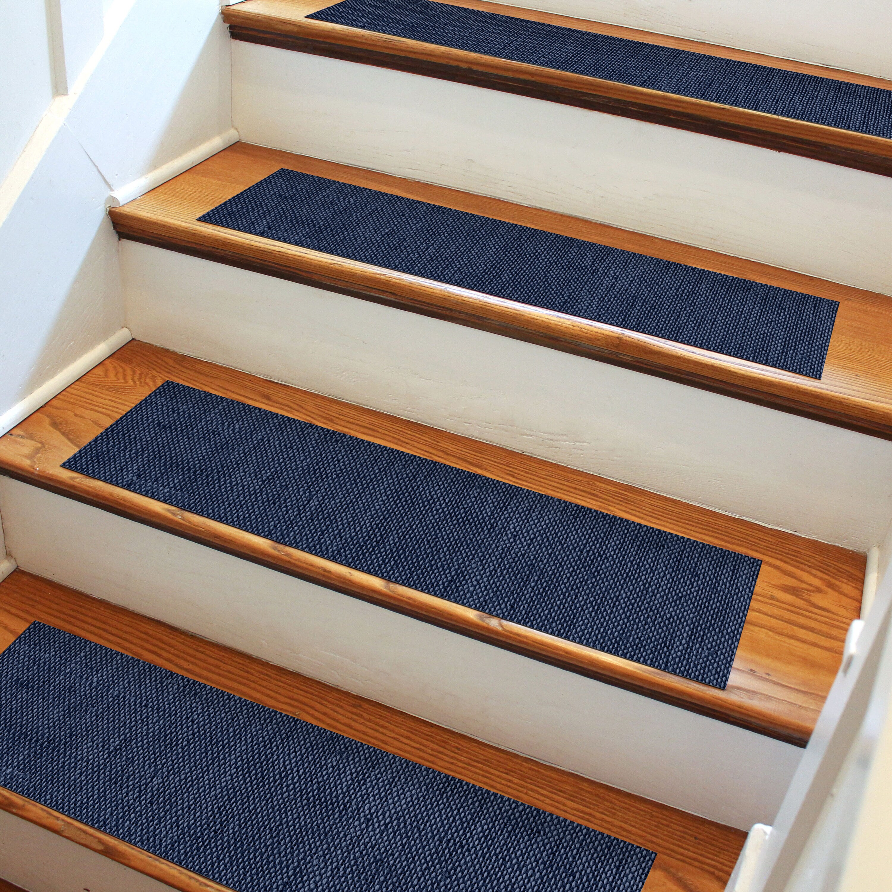 Bungalow Flooring FlorArt 30-in x 8.5-in Navy Polyester Stair Tread in ...