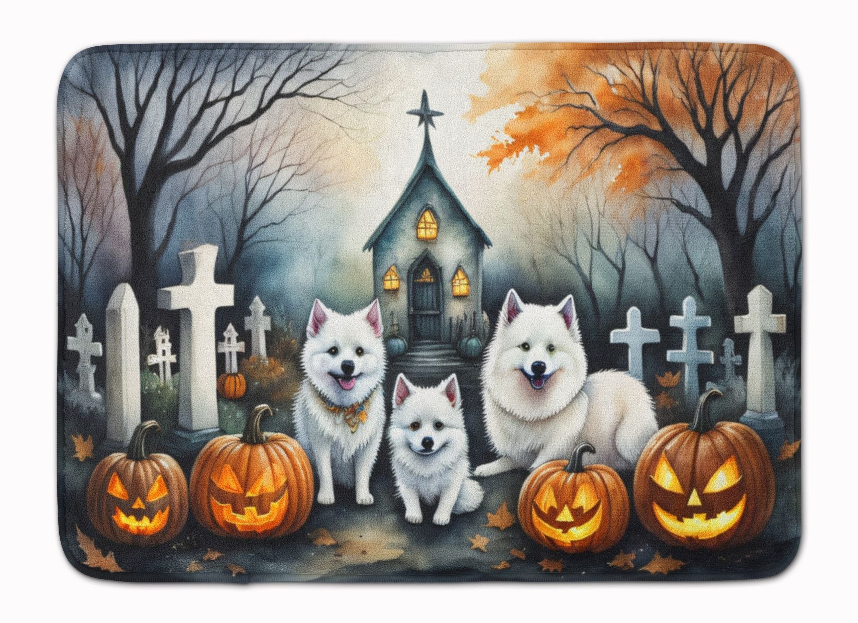 JUSHUA American Eskimo Spooky Halloween Memory Foam Kitchen Mat Machine Washable Anti-Fatigue Mat Cushion Comfort Bath Mat or Kitchen Rug