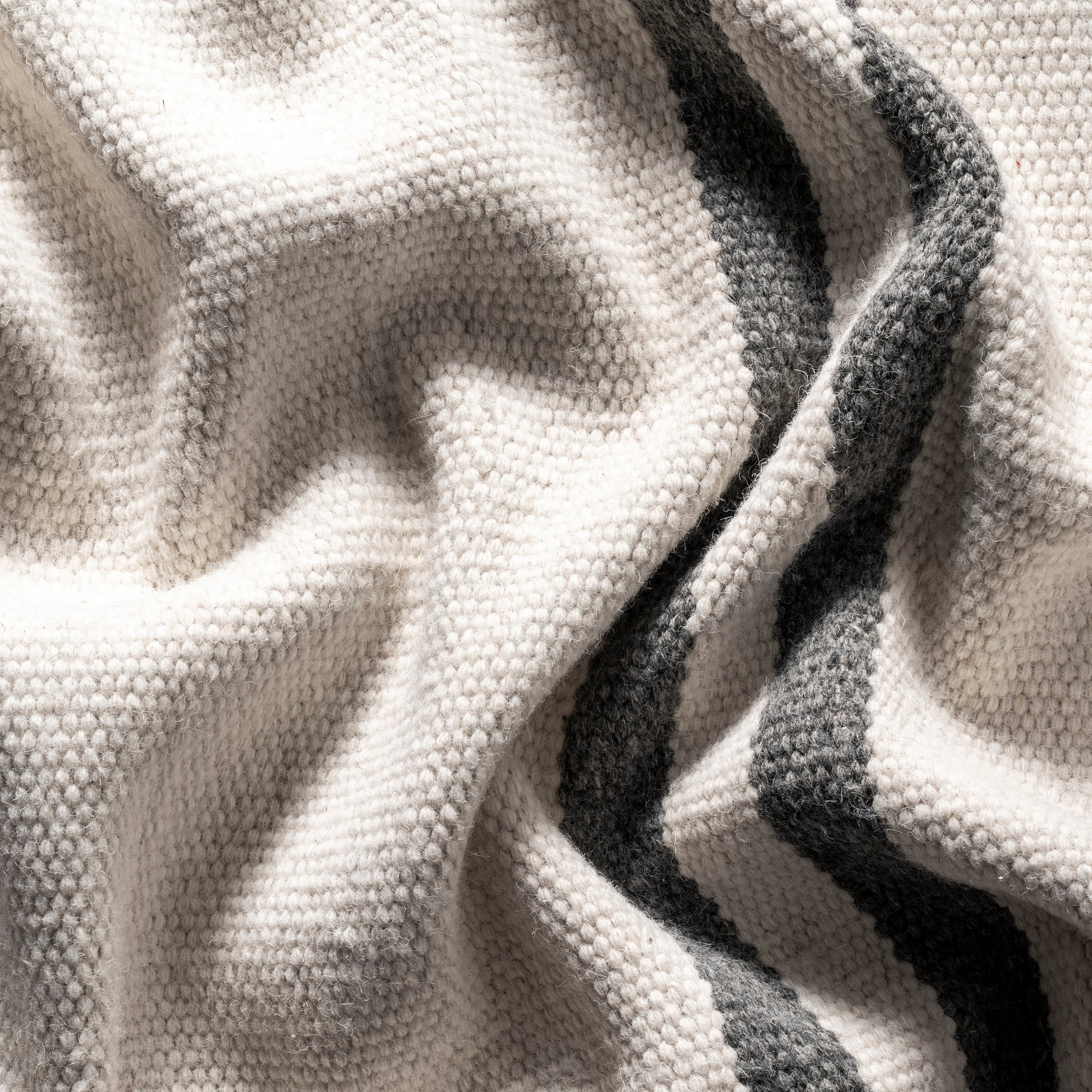 Ivory and Gray Striped Wool 4' x 6' Flat Woven Rug
