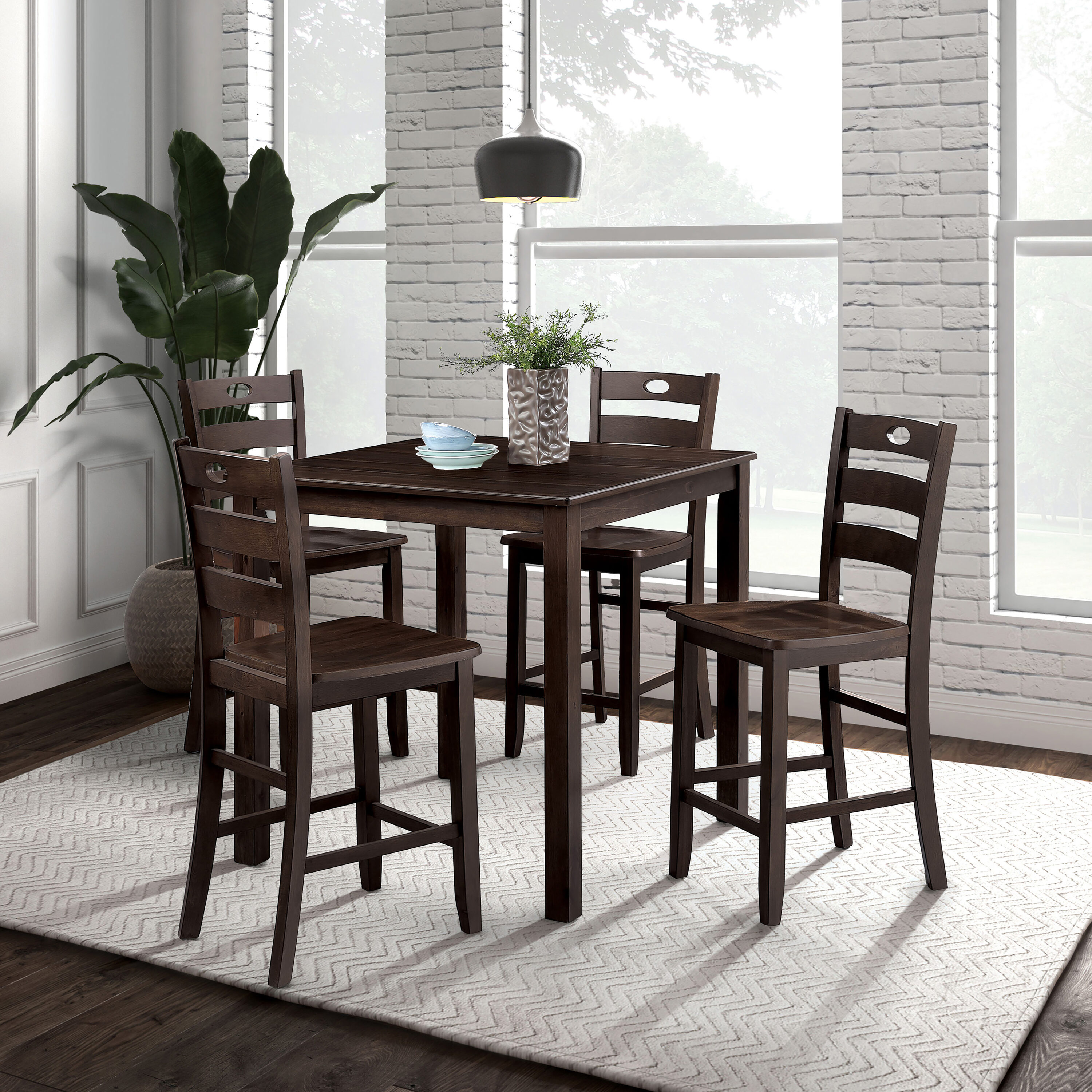Furniture of America IDF3419EXPT5PK Bravo Espresso Transitional Dining Room Set with Square Table ( Seats 4 )