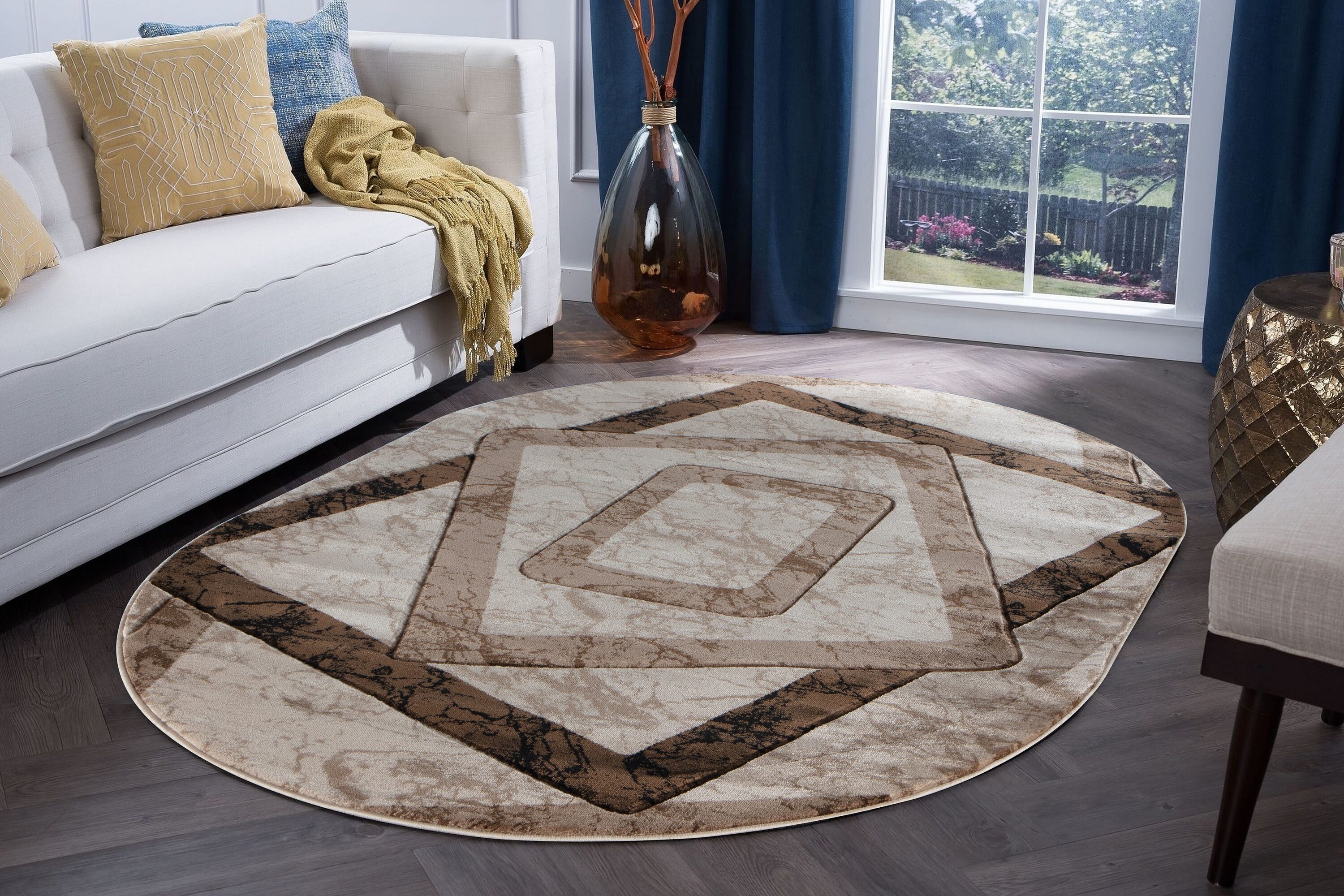 MDA Rugs Orelsi 5 X 8 (ft) Brown Oval Indoor Abstract Area Rug in the ...