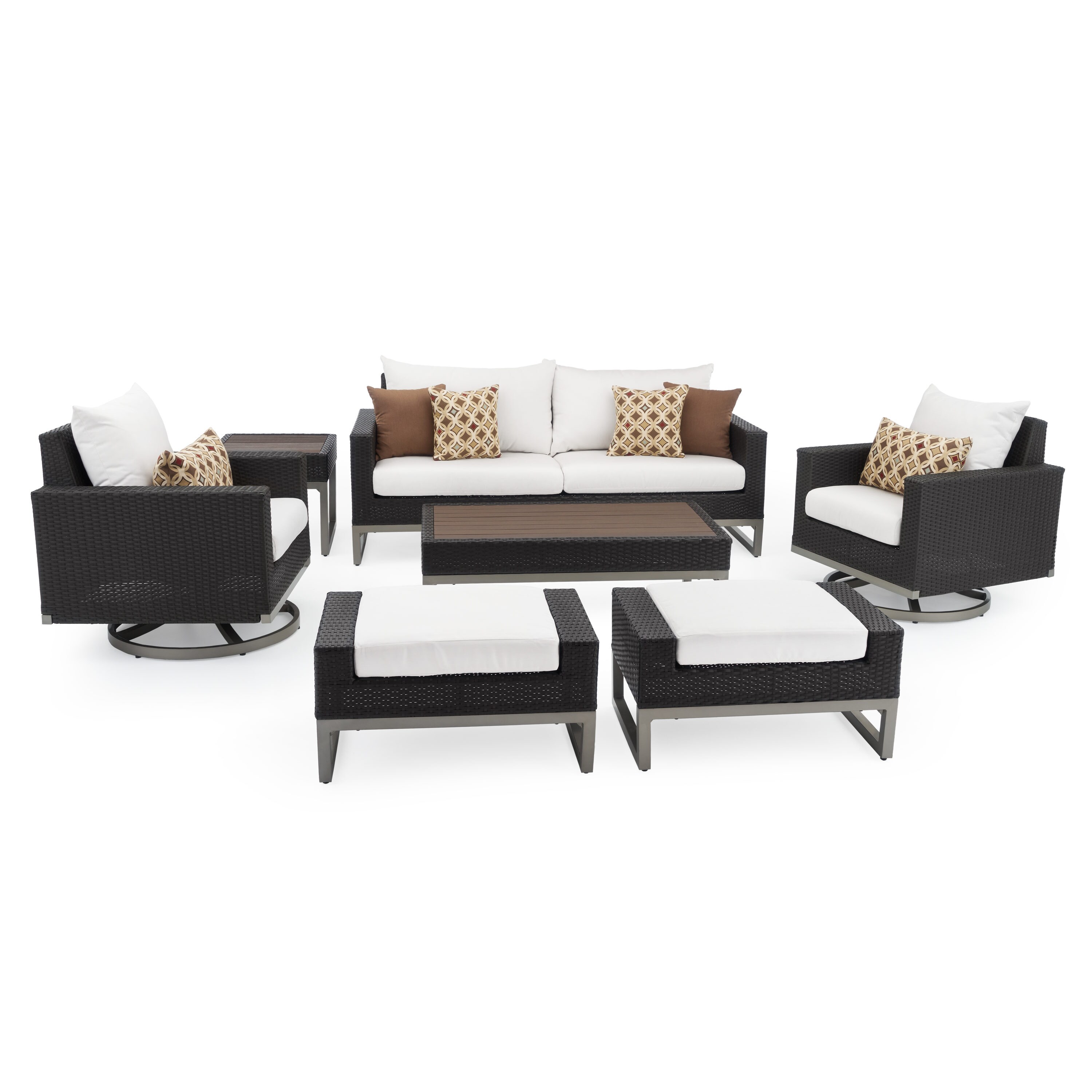 RST Brands OP-PESS7MMILOEMORK Milo 7-Piece Wicker Patio Conversation Set with Off-white Sunbrella Cushions