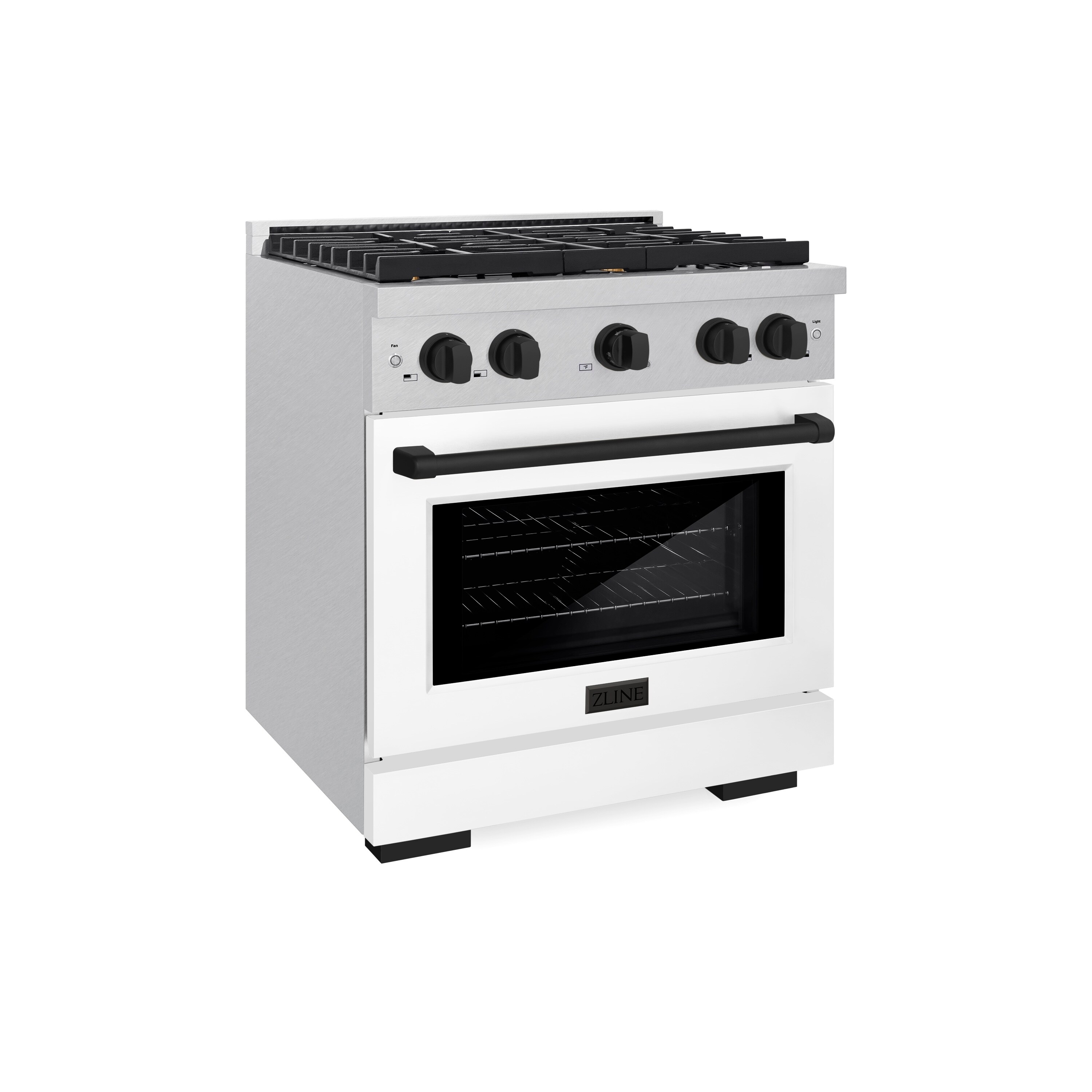 ZLINE KITCHEN & BATH SGRSZ-WM-30-MB Paramount 30-in 4 burners 4.2-cu ft Convection Oven Freestanding Natural Gas Range ( Stainless Steel, White Matte Door, Matte Black Accents )