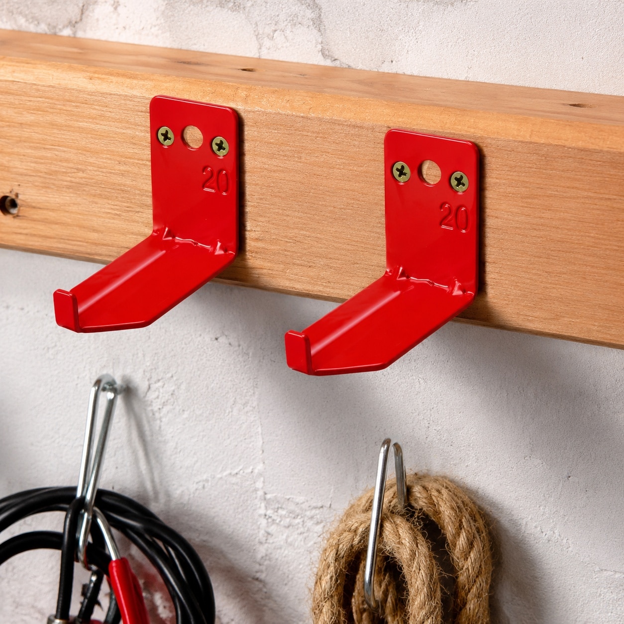 Phewnyzo Fire Extinguisher Wall Hook Bracket for 5 20 lb Extinguishers Heavy Duty Steel Mount Red 2 Pack