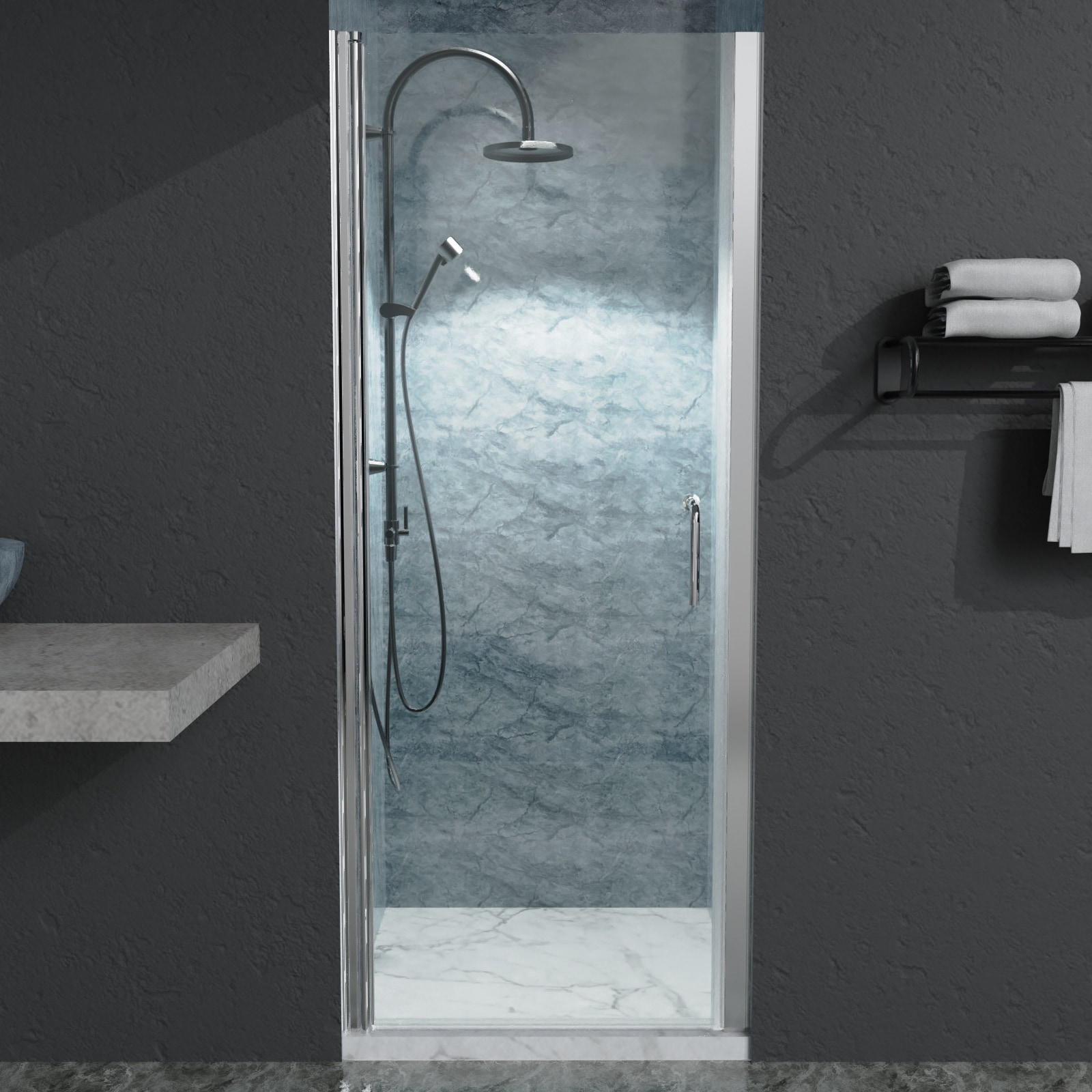 AAZJ HP-141742 HS Pivot Shower Doors Silver 30-in to 31-1/2-in W x 72-in H Semi-frameless Pivot Shower Door 1/4-in Thick Clear Glass