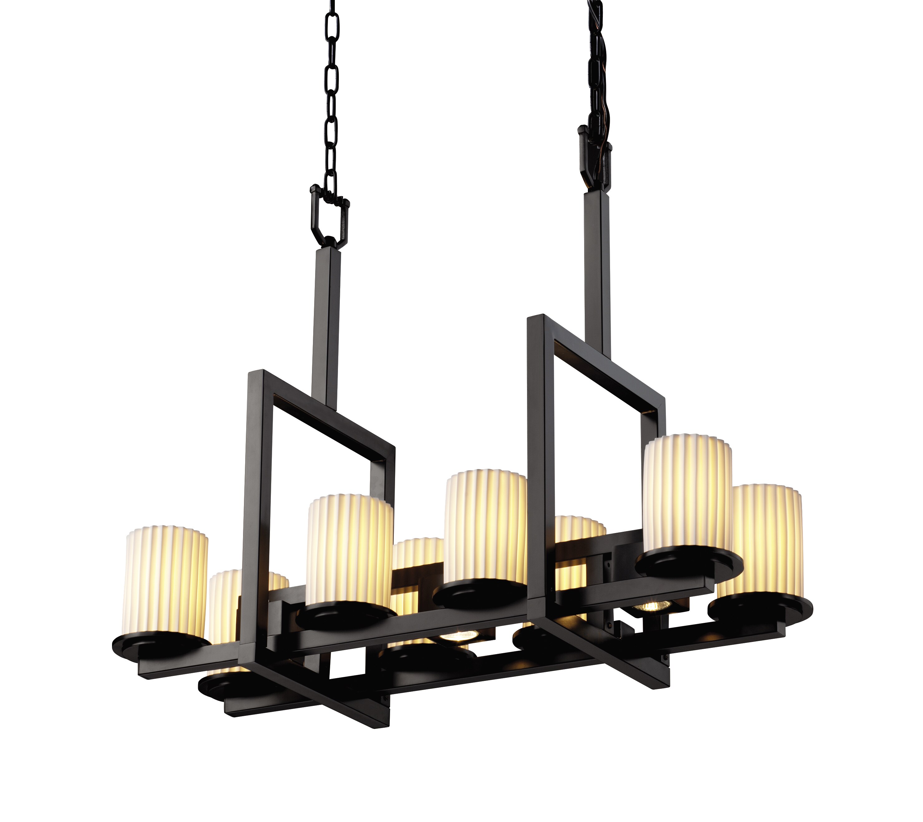 Justice Design Group POR-8718-10-PLET-MB Limoges 8-Light Matte Black Transitional Damp Rated Chandelier