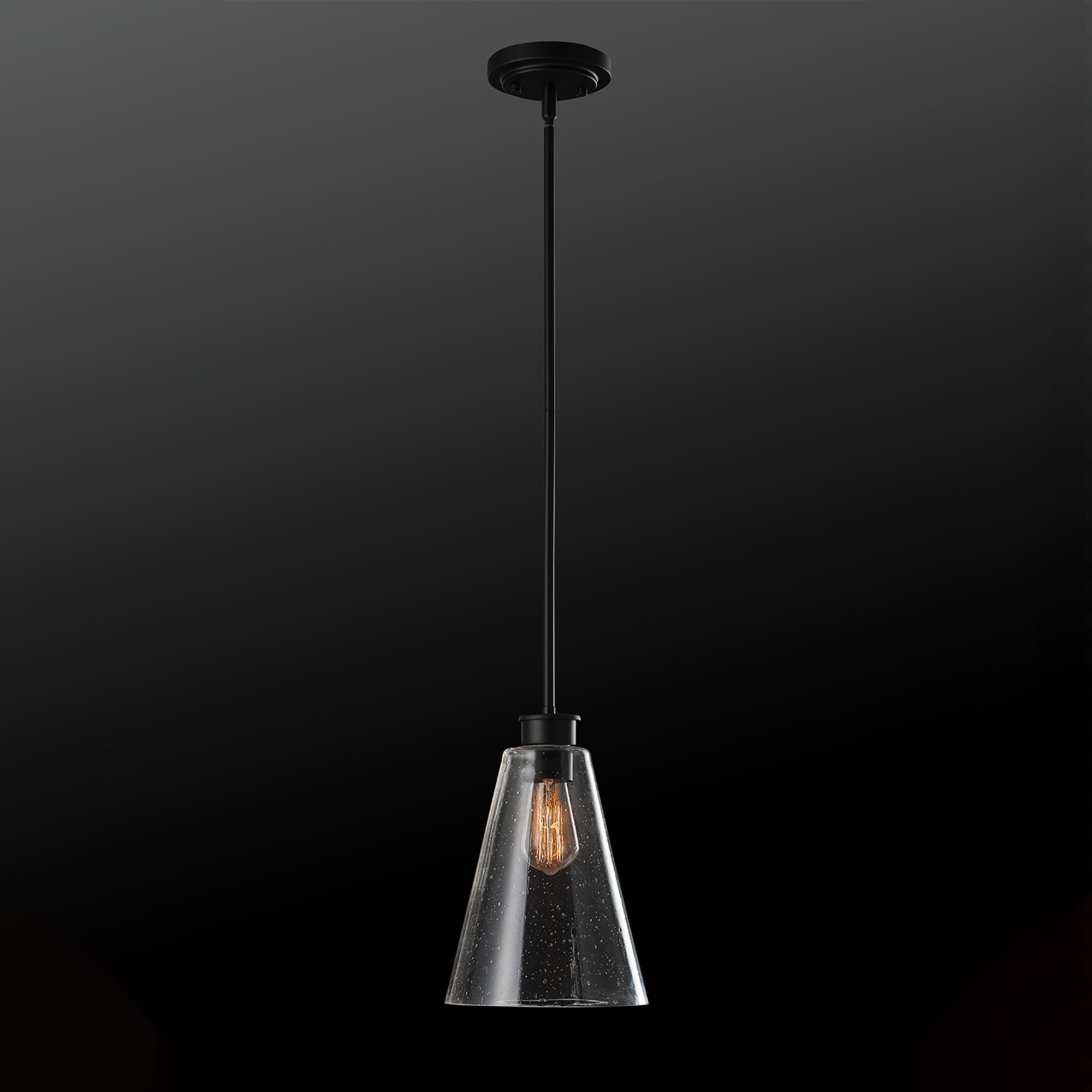 Mini Gizele Matte Black & Brass Vintage Pendant with Seeded Glass