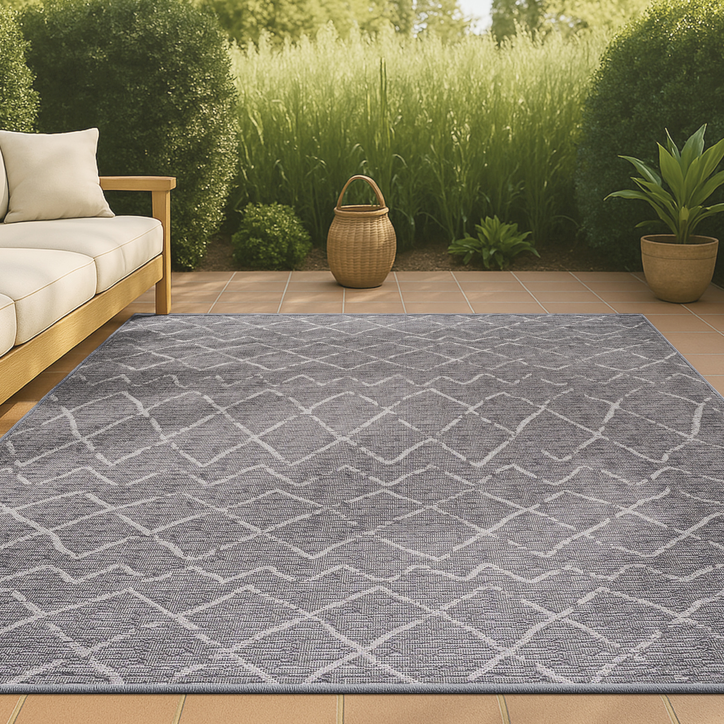 JONATHAN  Y SMB114A-5 Santa Monica Madaba 5 x 8 (ft) Loomed Polypropylene Gray/Cream Rectangular Indoor/Outdoor Solid Bohemian/Eclectic Area rug