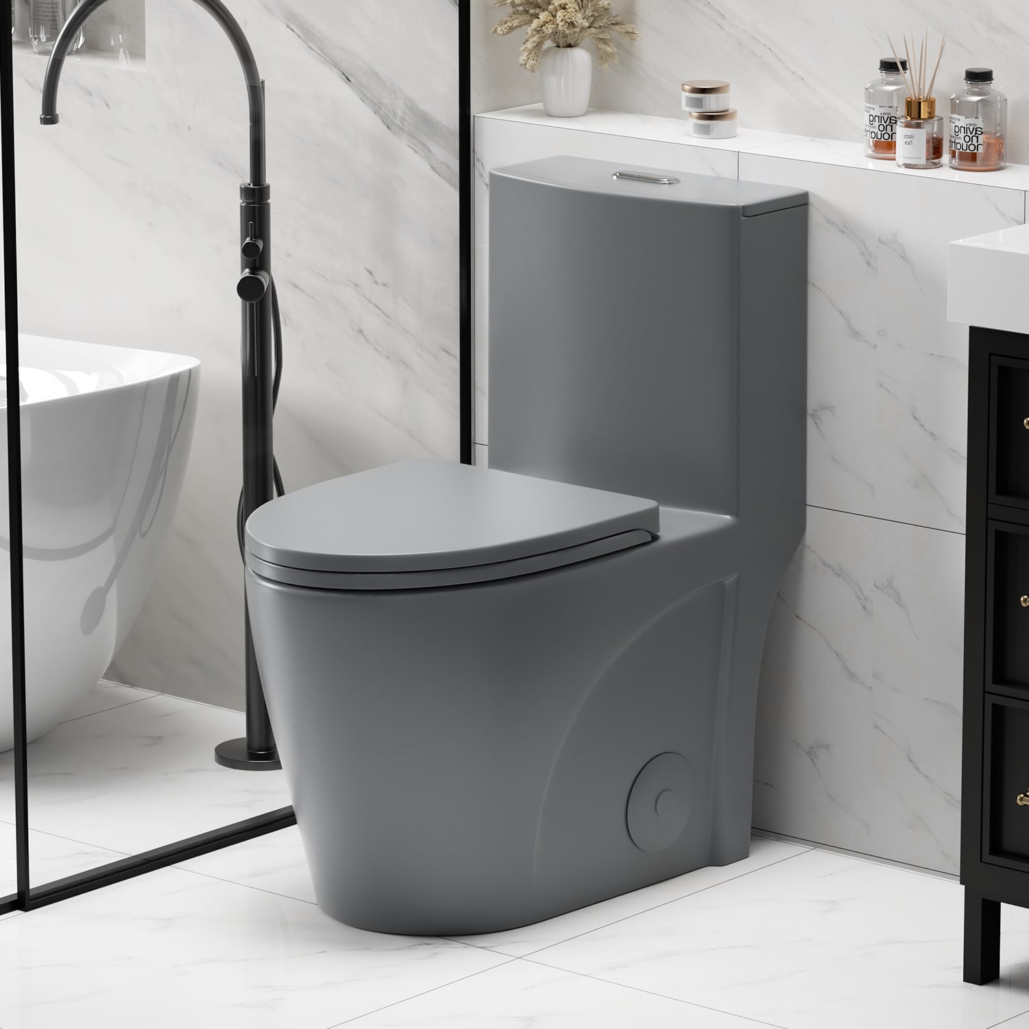 JEAREY JN51DJ45-G Gray Toilet with 1.1 and 1.6 GPF Dual Flush and 12 In Rough In - Thumbnail