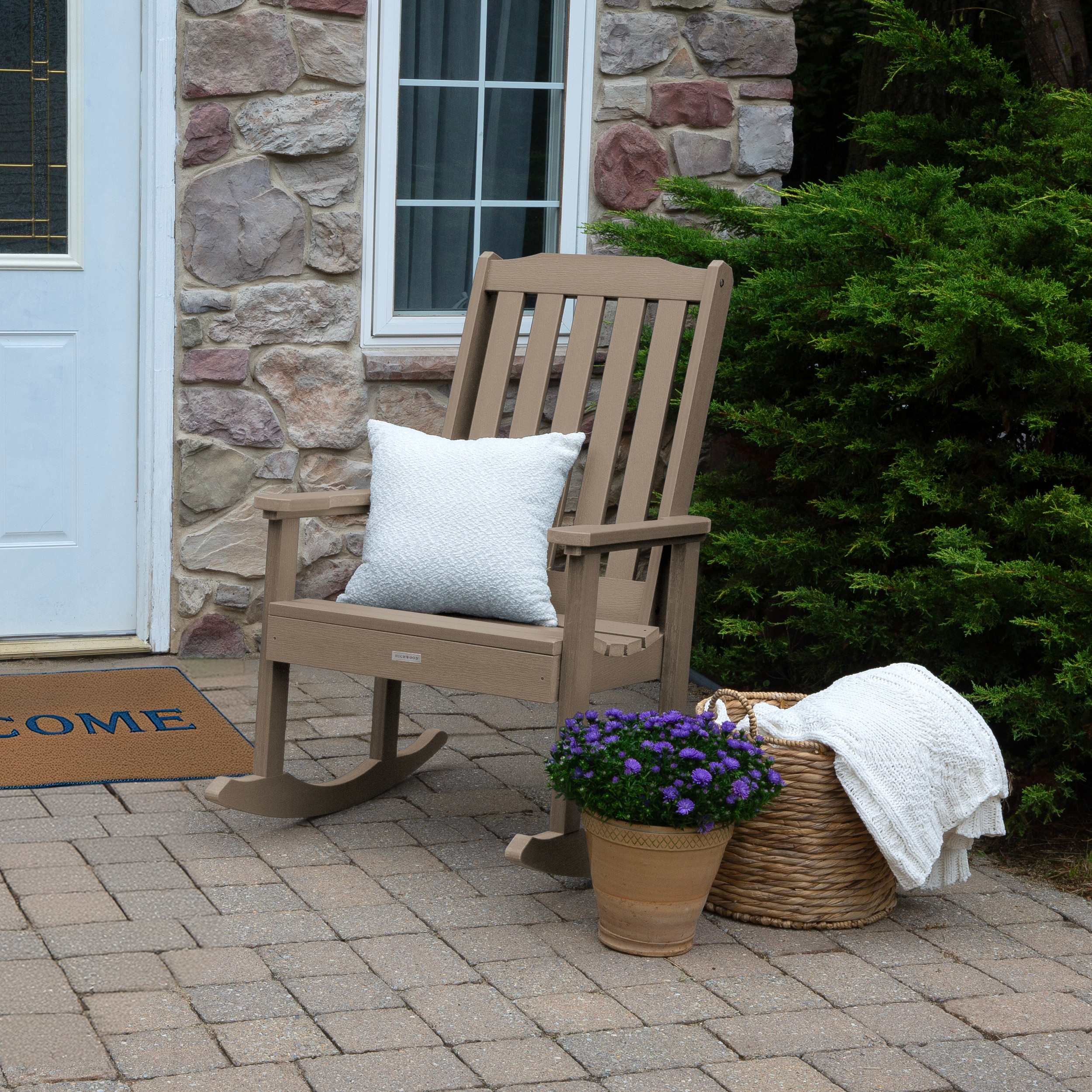 highwood AD-RKCH1-WBR Lehigh Woodland Brown Poly-lumber Frame Rocking Chair with Slat Seat