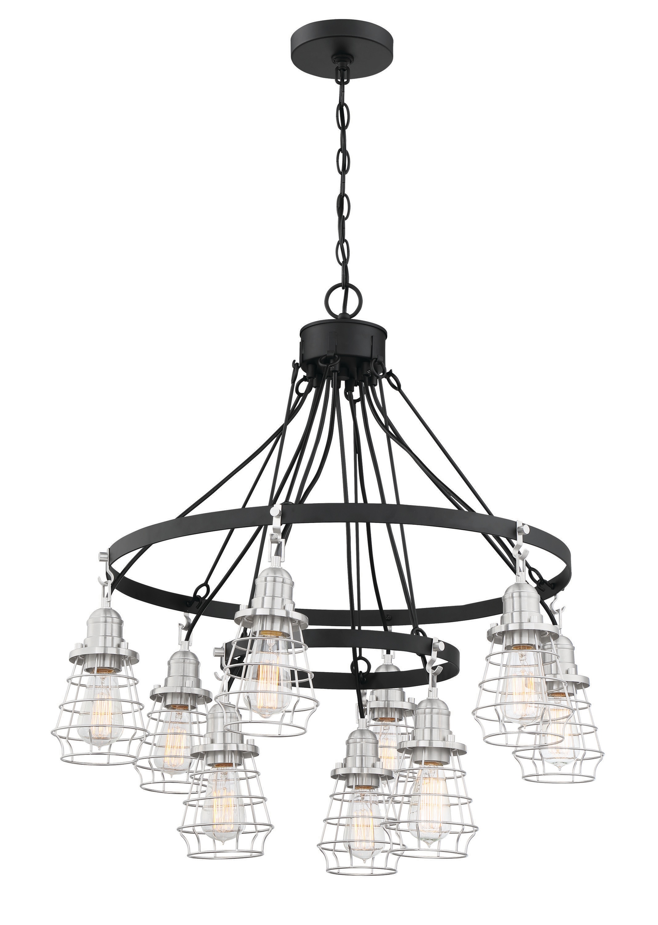 Transitional Black Cage 9-Light Polished Nickel Chandelier