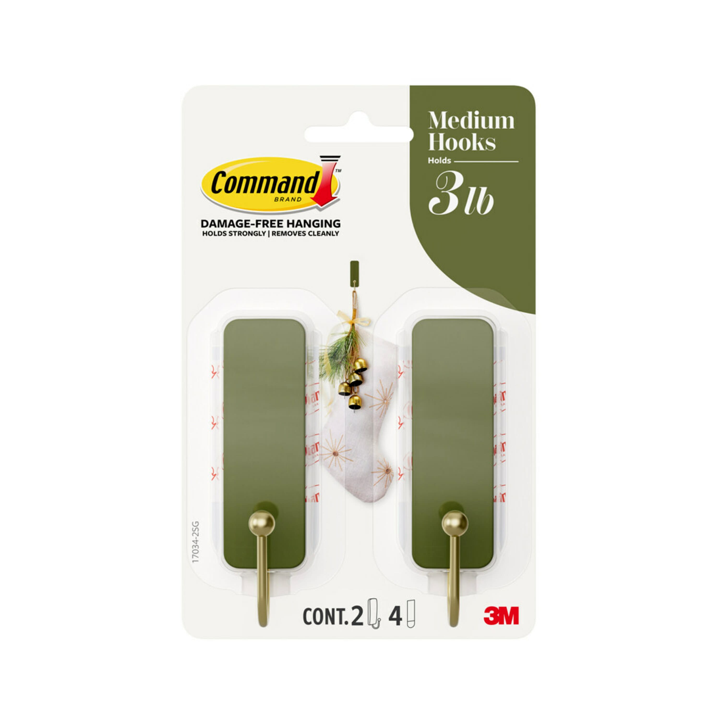 Command 17034-2SG  Medium Hooks 17034-2sg, Sage, 2 Hooks, 4 Strips