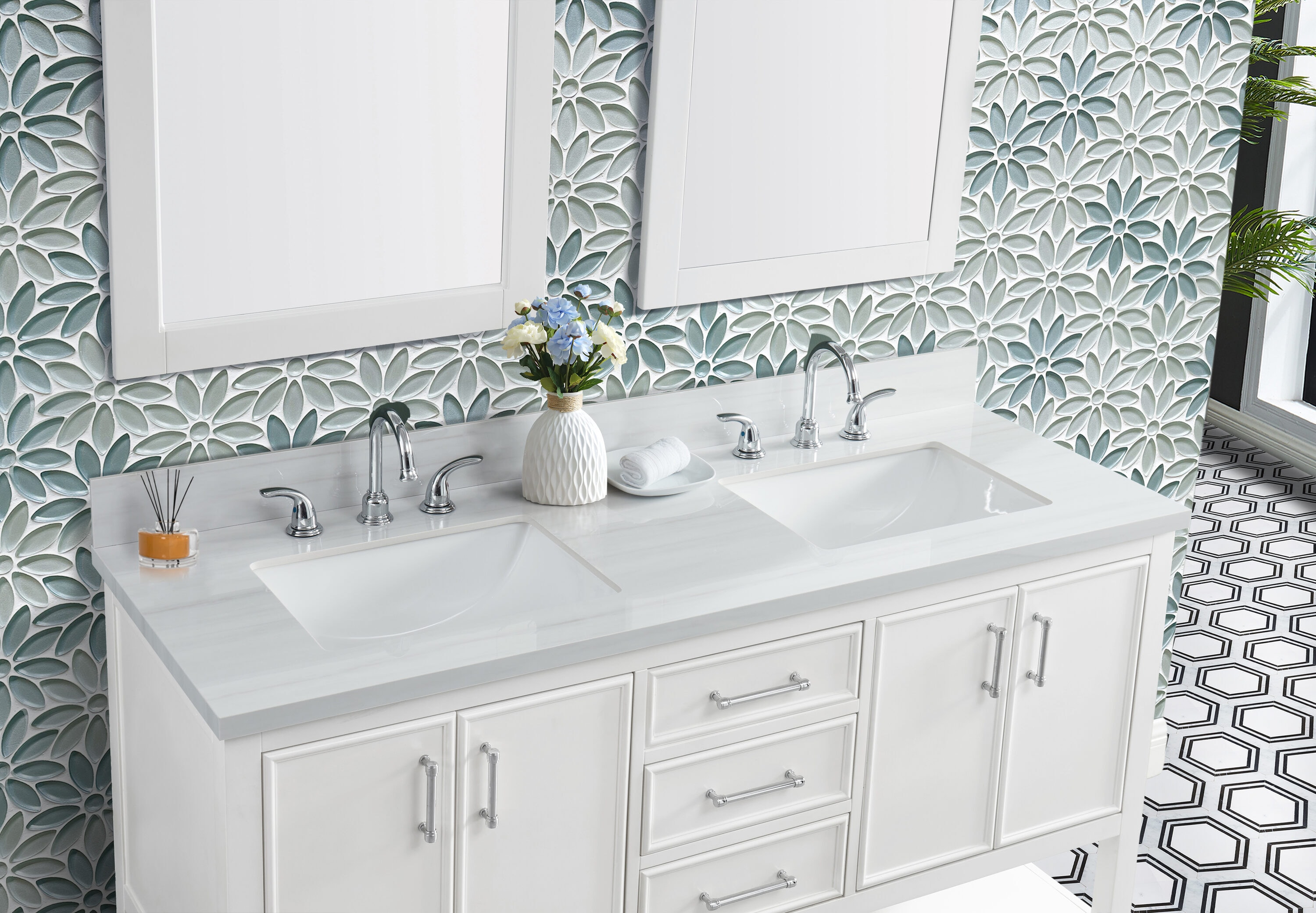 allen + roth Dolomiti Bianco 61-in x 22-in White Sintered Stone