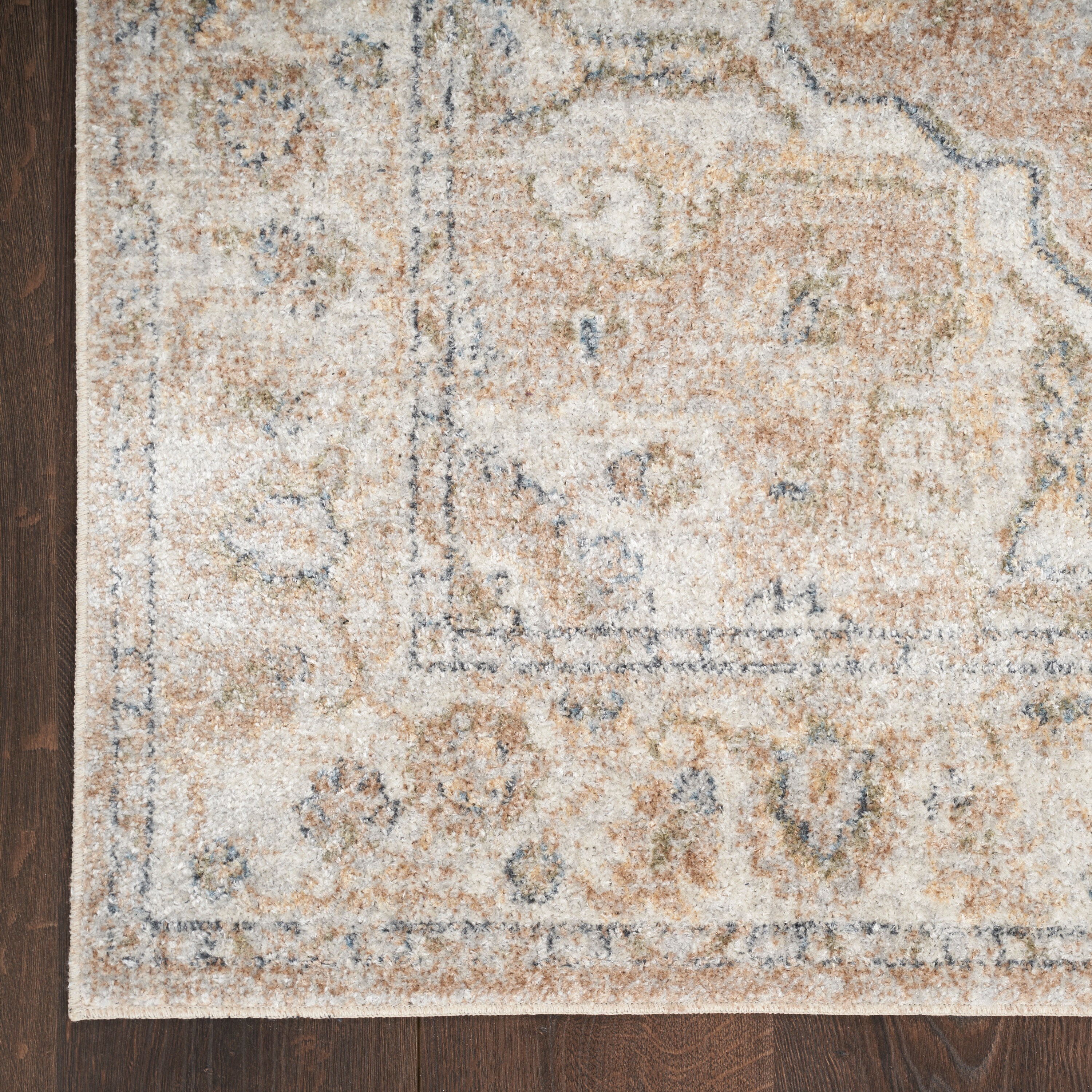 Beige Medallion Power-Loomed Washable Rectangular Area Rug