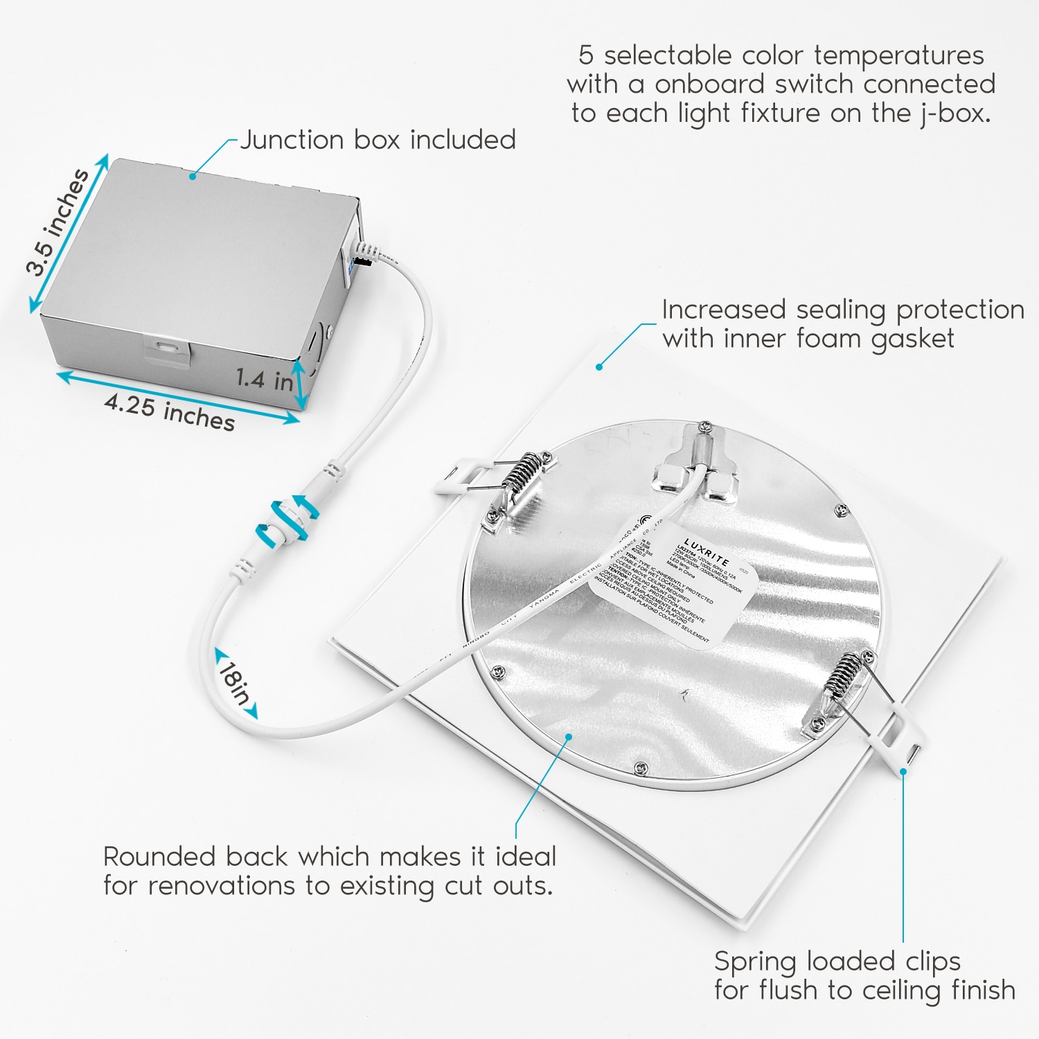 White 6'' Ultra Thin Square LED Recessed Lighting Kit