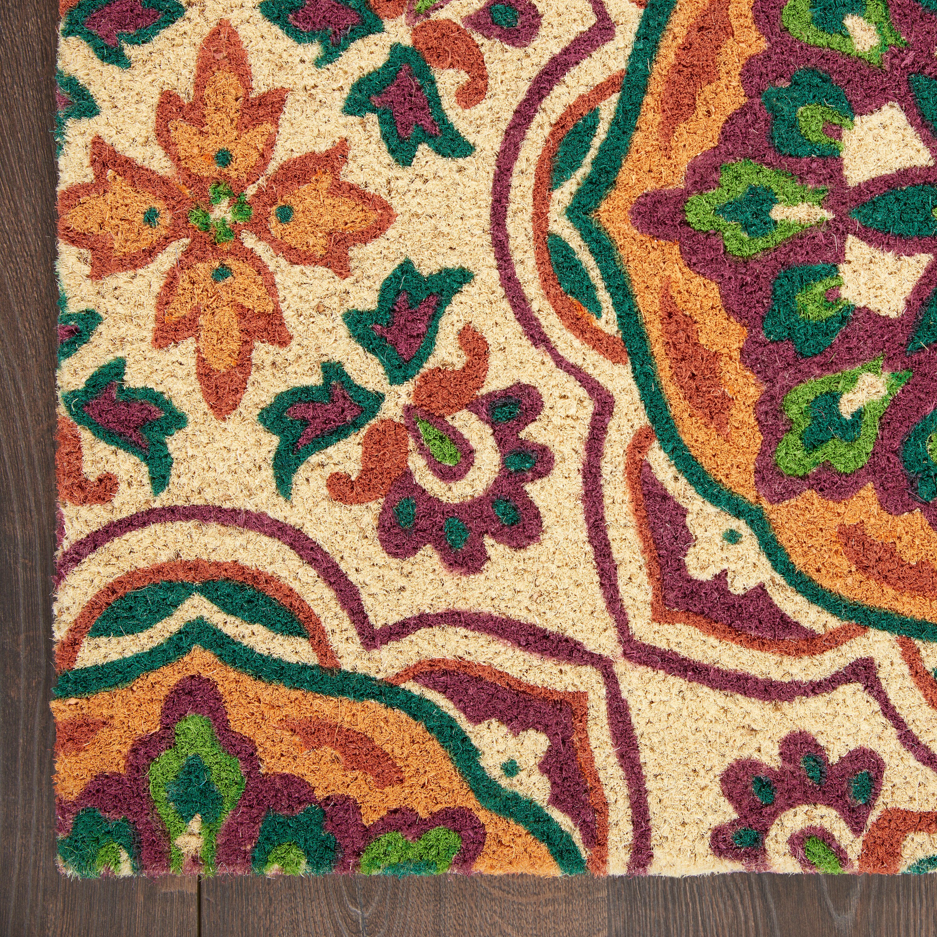Handmade Blue Floral Rectangular Tufted Doormat
